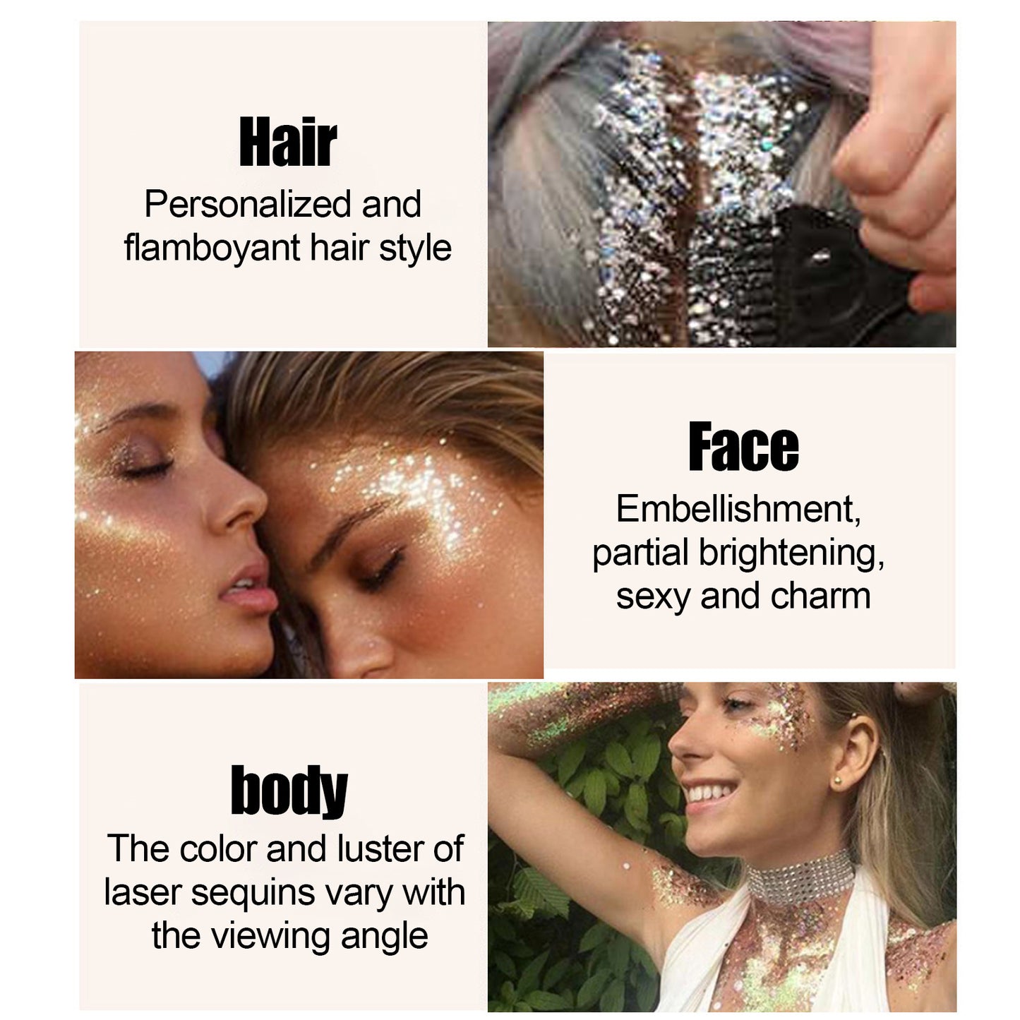 EELHOE Shining Body Skin Gel (Silver) Makeup Fish Scale Sequin Gel Sequin Stage Performance Makeup Props Eyeshadow