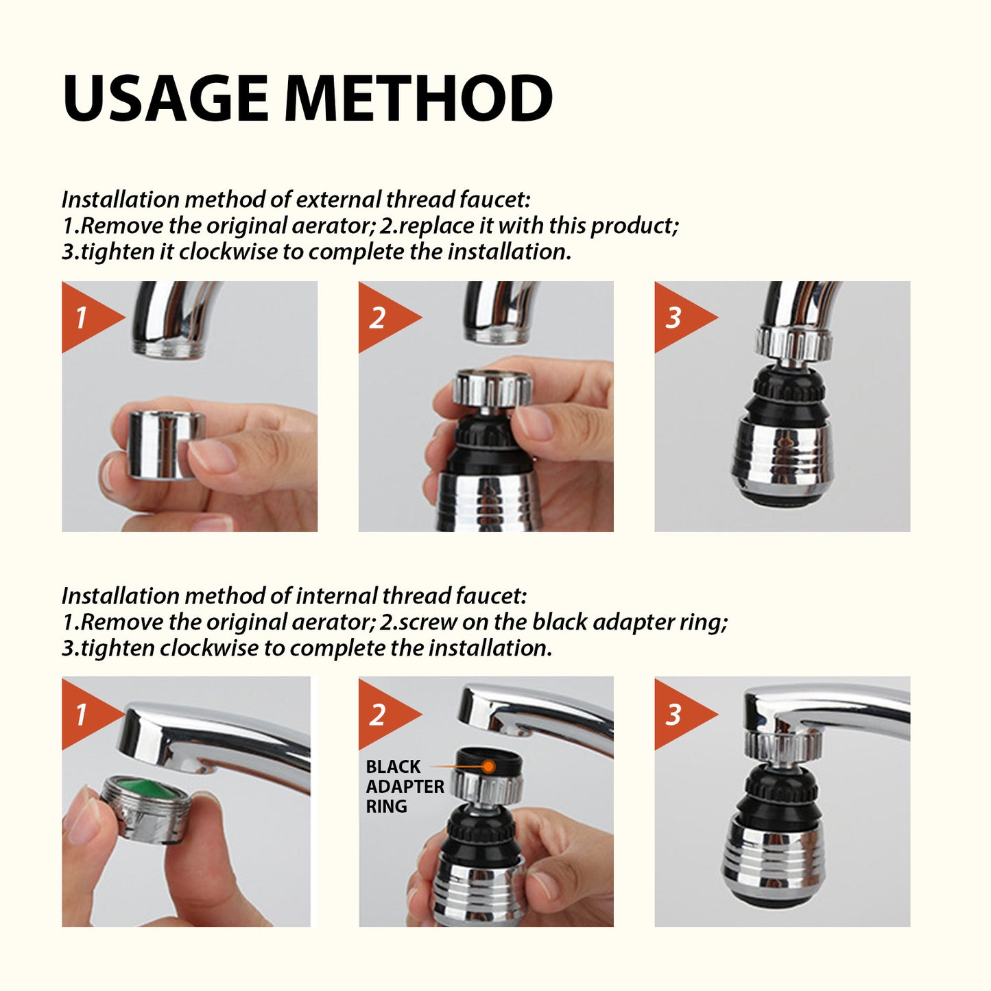 Supercharged Shower Head Home Kitchen Faucet Anti-Splash Head Universal Rotary Supercharged Stainless Steel Shower Head