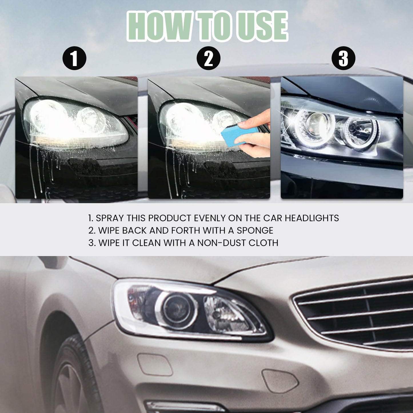 Headlight Restoration Fluid, Car Headlight Scratch Repair Car Light Brightening Plating Crystal Maintenance Polishing