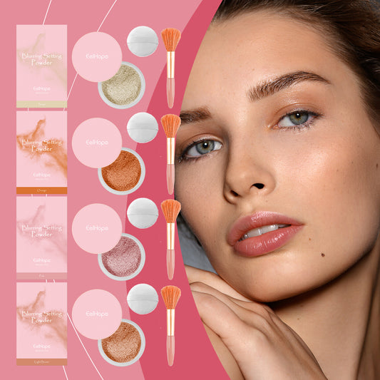 Setting powder with brush, Natural Makeup Light, Delicate Breathable Fit Dry And Wet Dual Use Powder Lasting Makeup