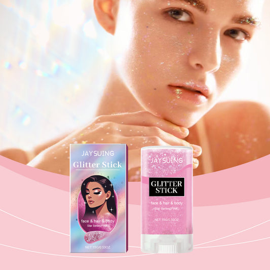 Jaysuing Sequined Glitter Stick (Pink), Party, Dance, Performance, Makeup, Face, Body, Collarbone, Highlight And Shine