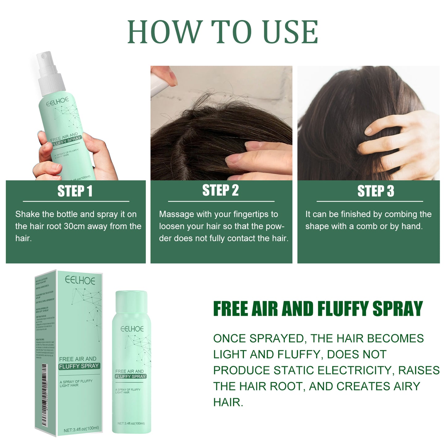 No-Wash Dry Hair Spray, Air Fluffiness Remove Oil Dry And Cool Shampoo-free Dry Hair Agent