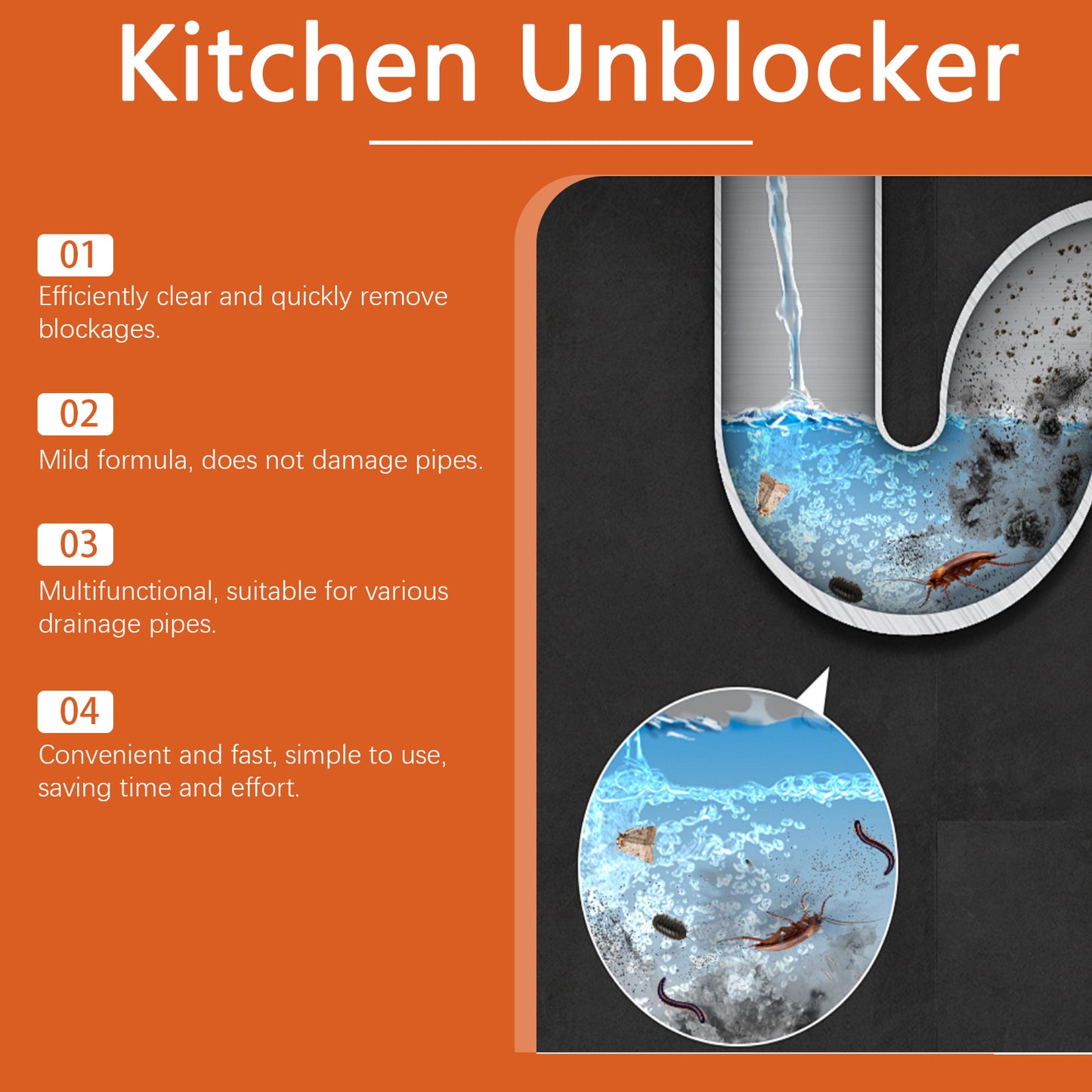 Kitchen Unblocker, Sink Drain Pipe Kitchen Toilet Pipe Quickly Dredge