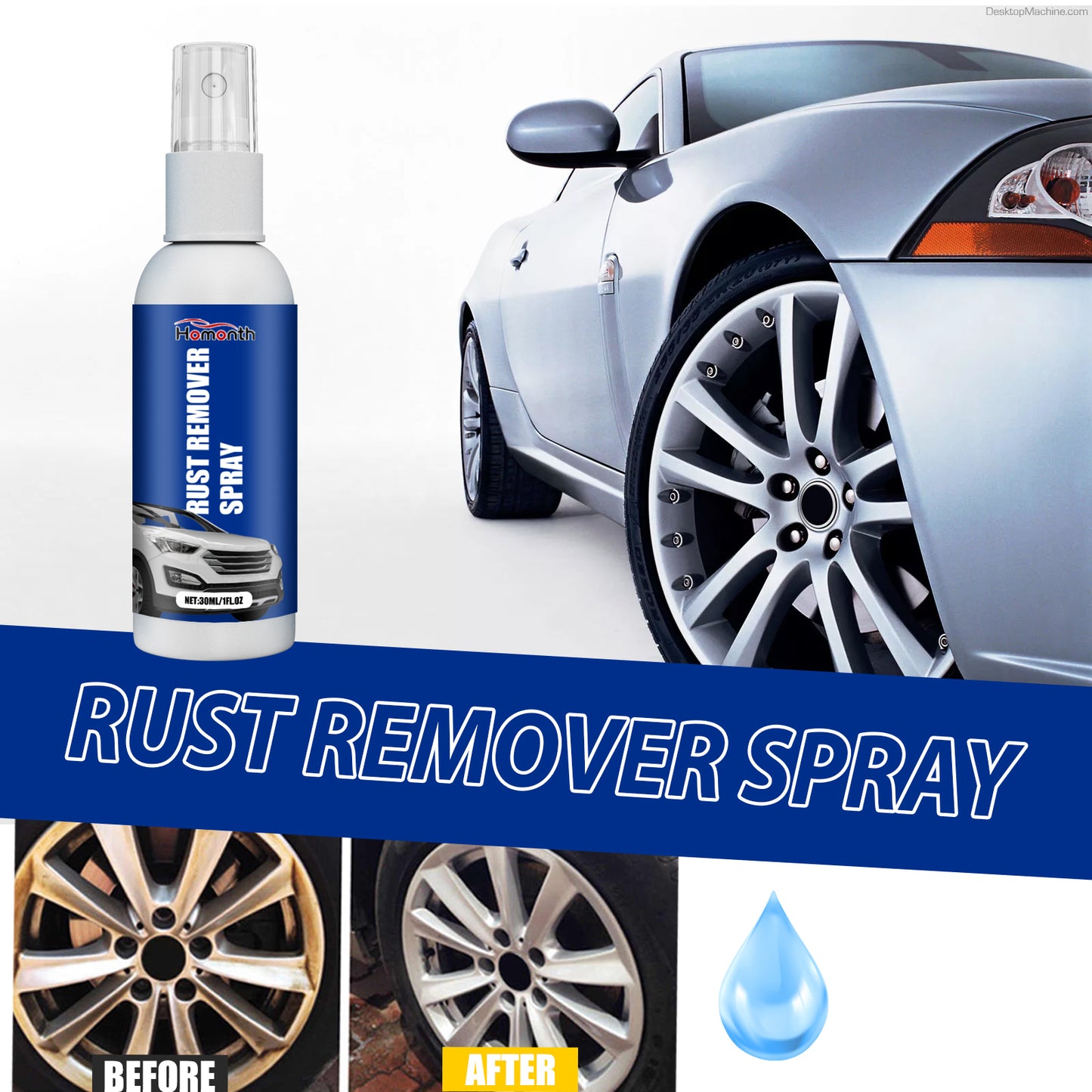 Rust Remover Spray, Car Wheel Reconditioning Rust Removal Paint Polishing Cleaning Decontamination Spray