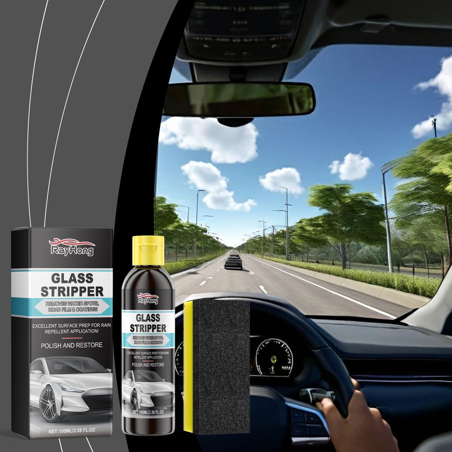 Rayhong Auto Glass Oil Film Cleaner, Anti-Rain And Anti-Fog Cleaning Coated Window Vision Cleaner