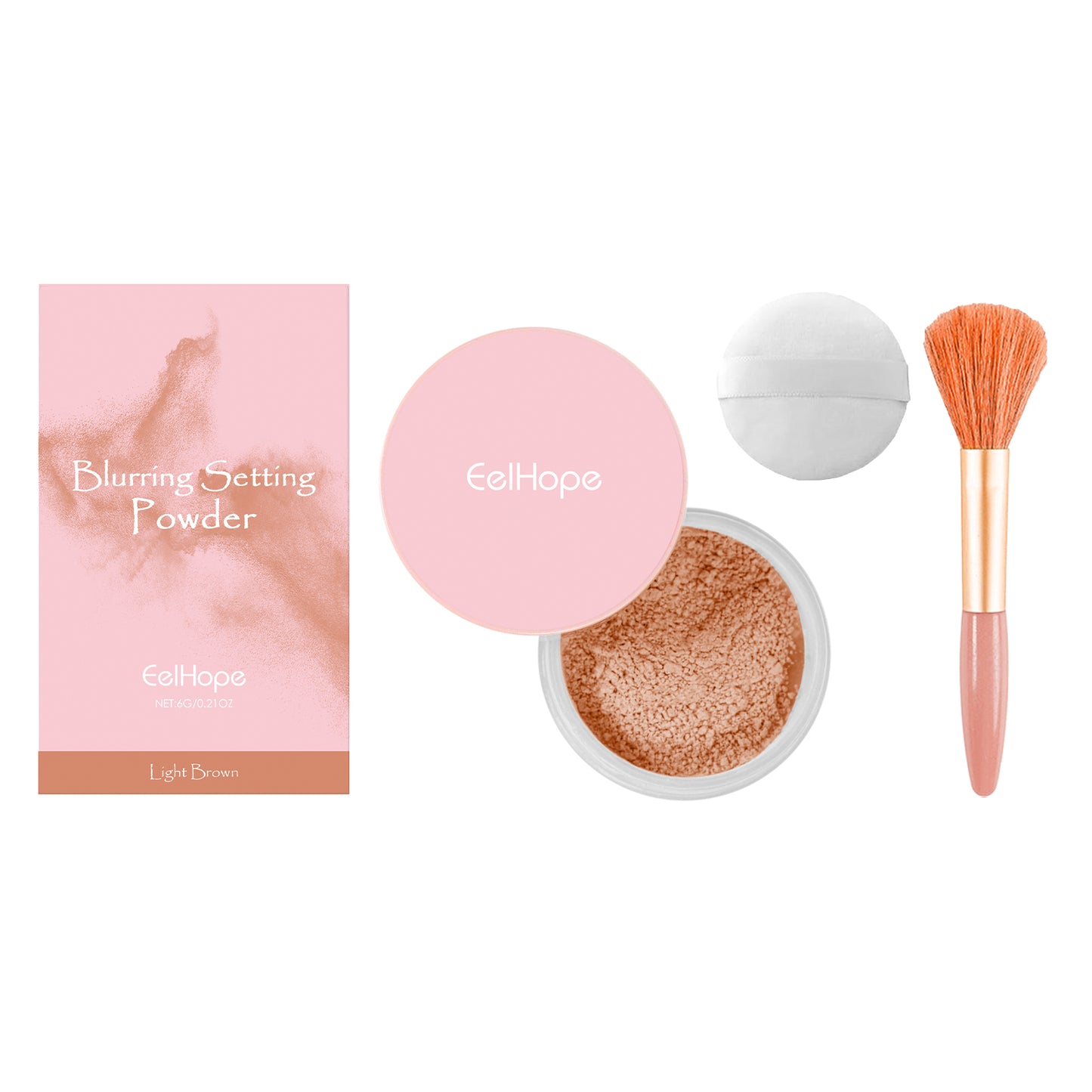 Setting powder with brush， Natural Makeup Light, Delicate Breathable Fit Dry And Wet Dual Use Powder Lasting Makeup