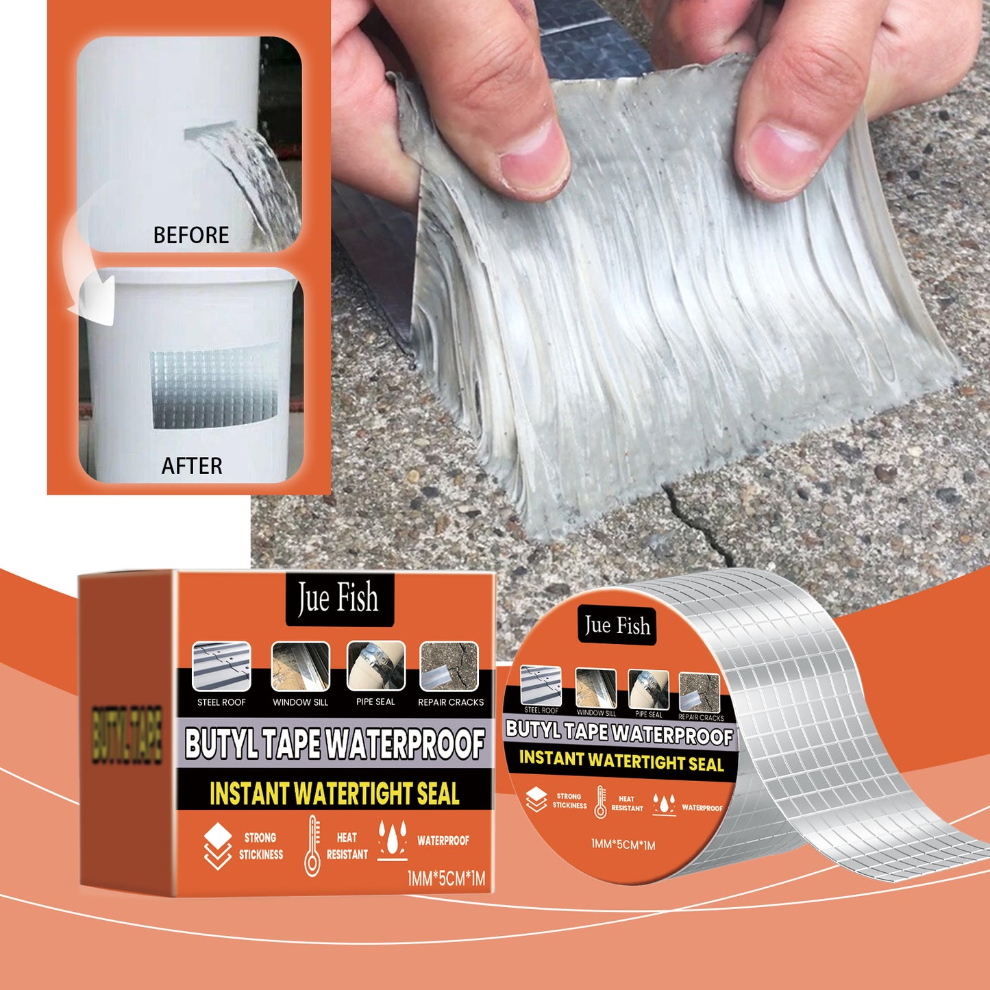 Waterproof Butyl Tape, Roof Repair Leakage Plugging Moisture-Proof High-Stick Self-Adhesive Aluminum Foil Waterproof Roll