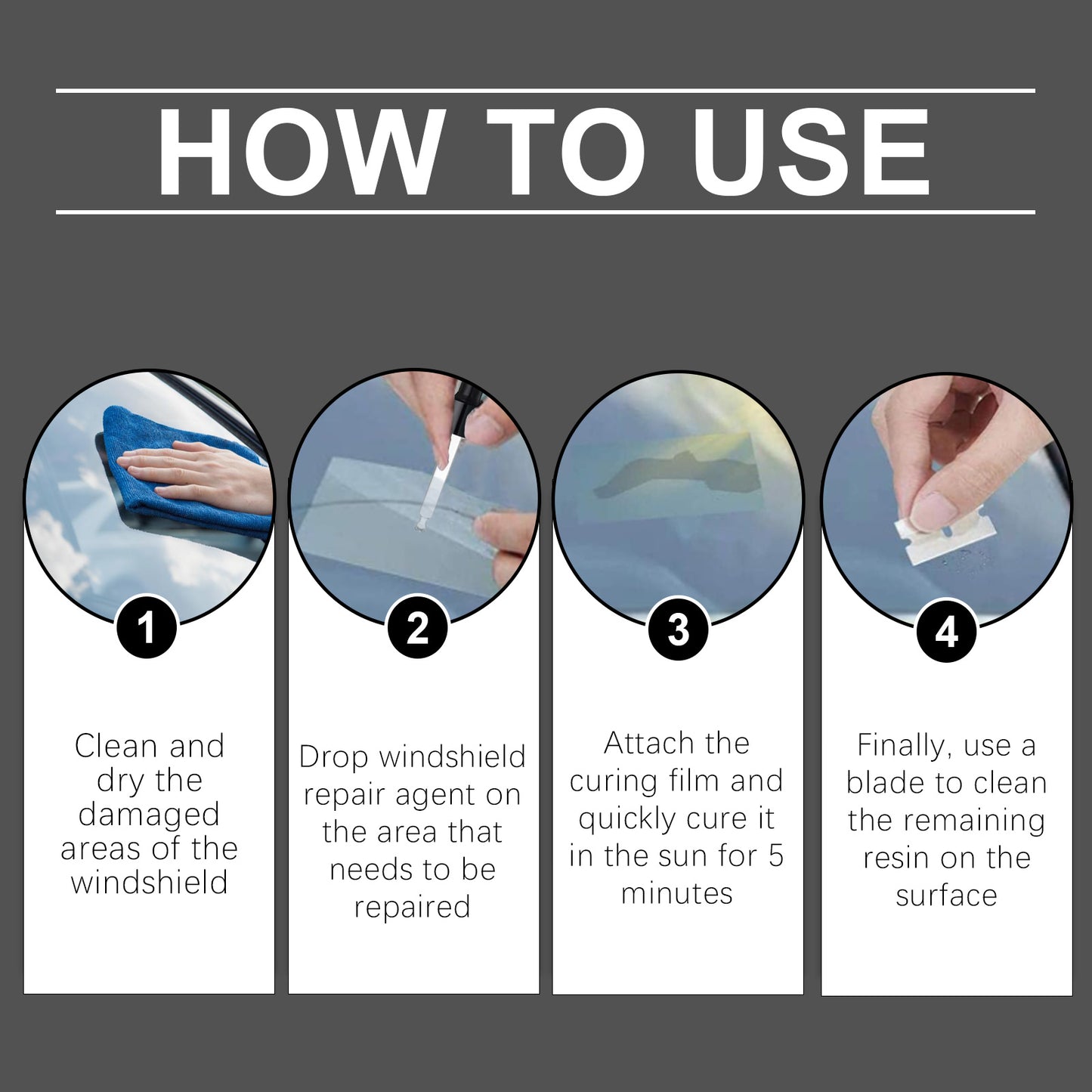 Rayhong Car Windshield Repair Drops Front Windshield Repair Fluid set for quick repair of cracks