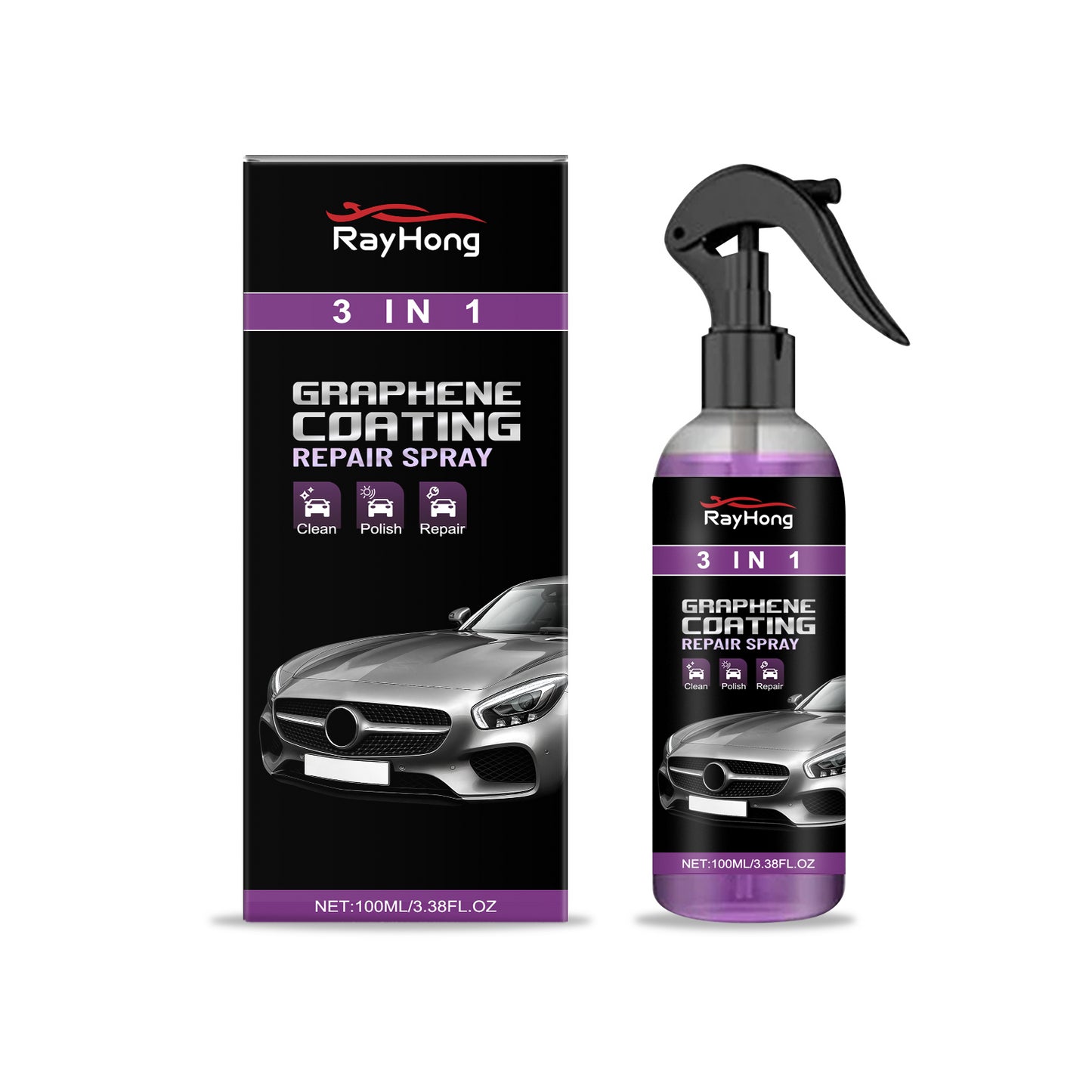 Rayhong 3-In-1 Automotive Paint Protection Spray, Nano-Coating Spray For Waterproofing, Anti-Fogging And Brightening Of Car Surfaces
