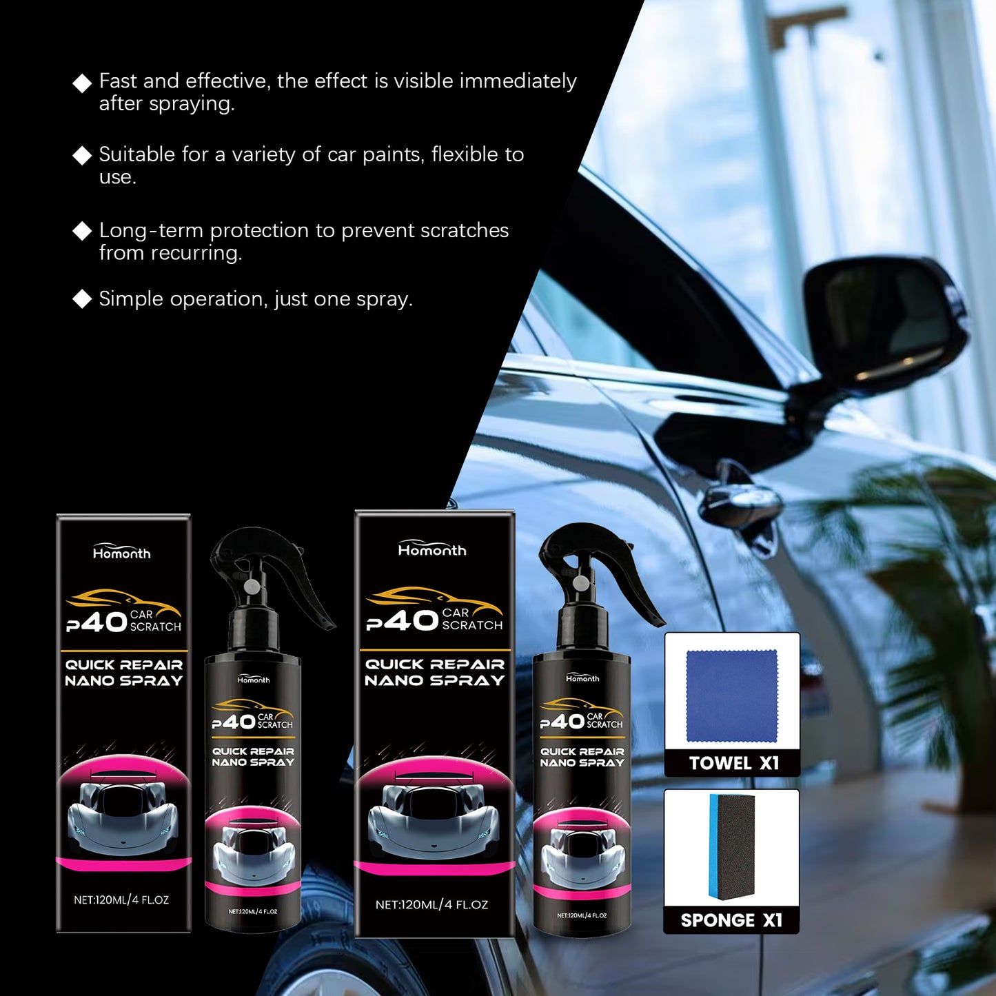Homonth Nanometer Spray, For Rapid Repair Of Car Scratches, Cleaning, Decontamination, Polishing And Care Of Car Paint Surface Scratches