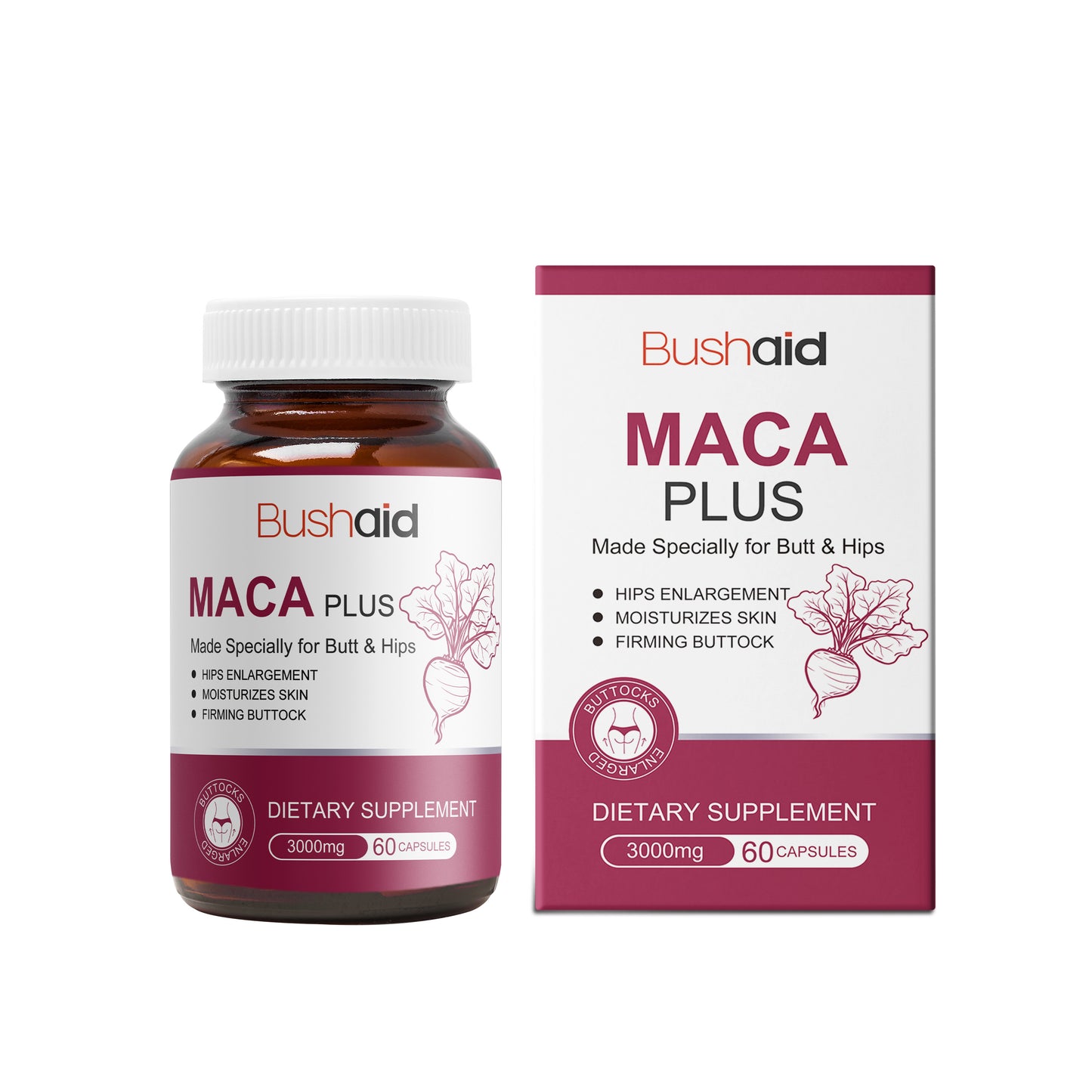 BushAid Maca Butt Capsule Gentle Ingredients Daily Moisturizing And Firming Body Skin Butt Care Capsules