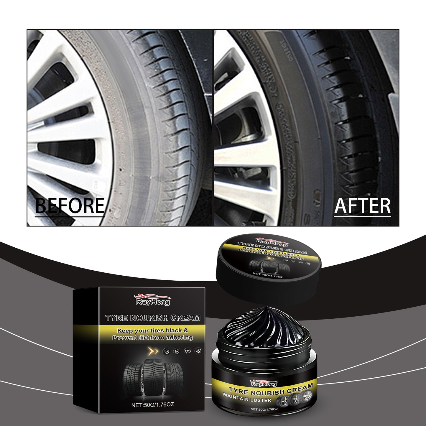 Rayhong Car Tire Retreading Wax, Durable Protection Against Dirt Tire Aging Dust Polishing Wheel Retreading Wax