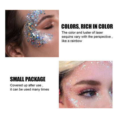 EELHOE Shining Body Skin Gel (Silver) Makeup Fish Scale Sequin Gel Sequin Stage Performance Makeup Props Eyeshadow