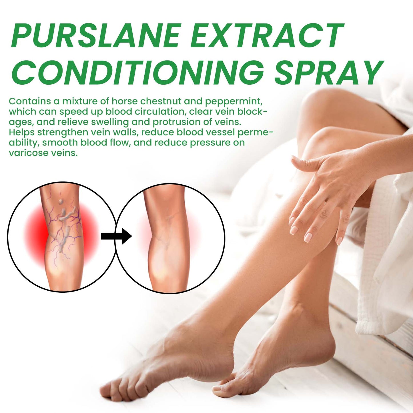 Purslane Extract Conditioning Spray, Repair Earthworm Leg Relieve Leg Soreness Vein Massage Care Spray