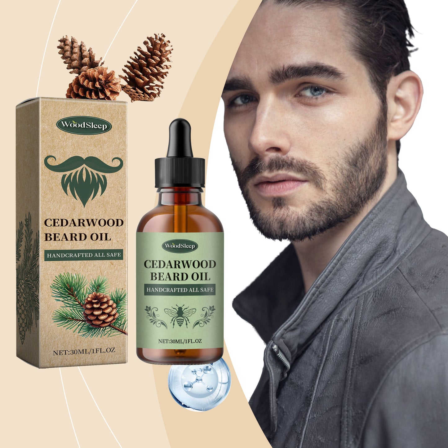 WoodSleep Men's Beard Care Essential Oil Nourishes Shine And Softens Beard Smoothness Care Essential Oil