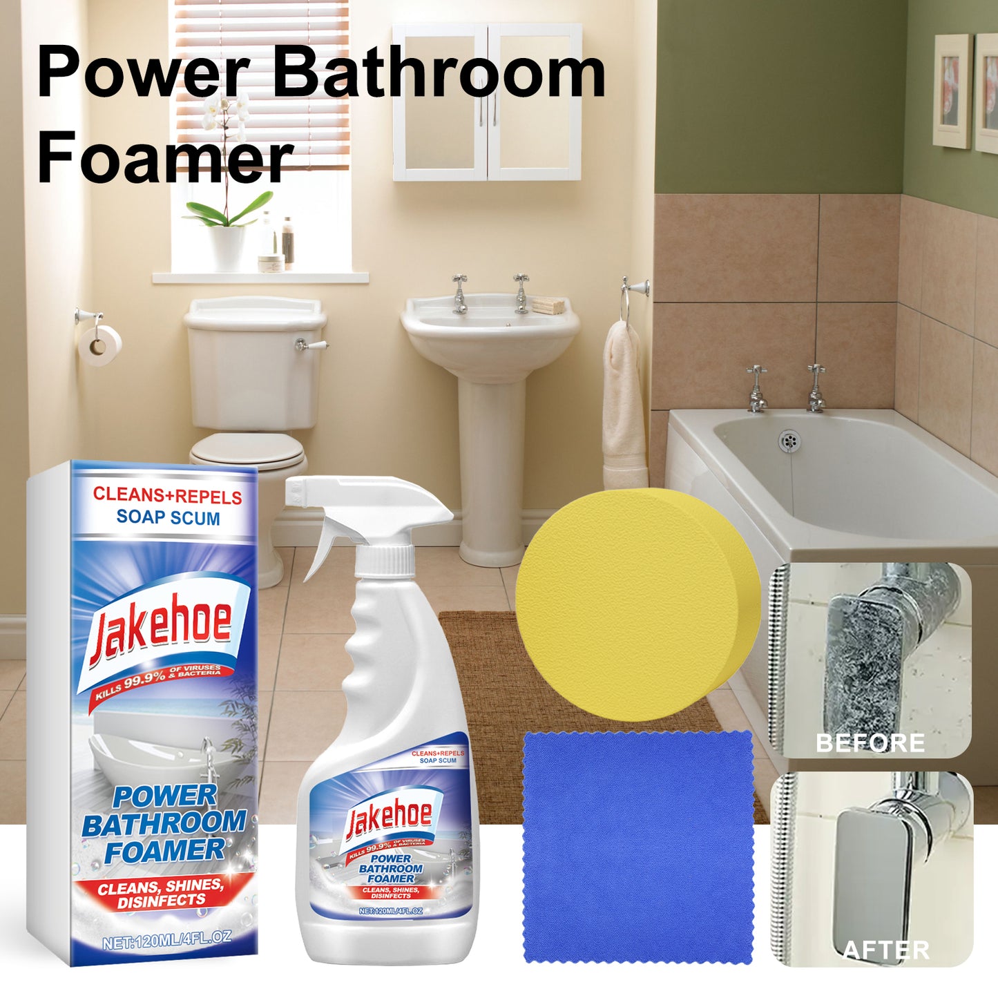 Power Bathroom Foamer, Toilet Tub Wash Basin Tile Decontamination Cleaning Spray