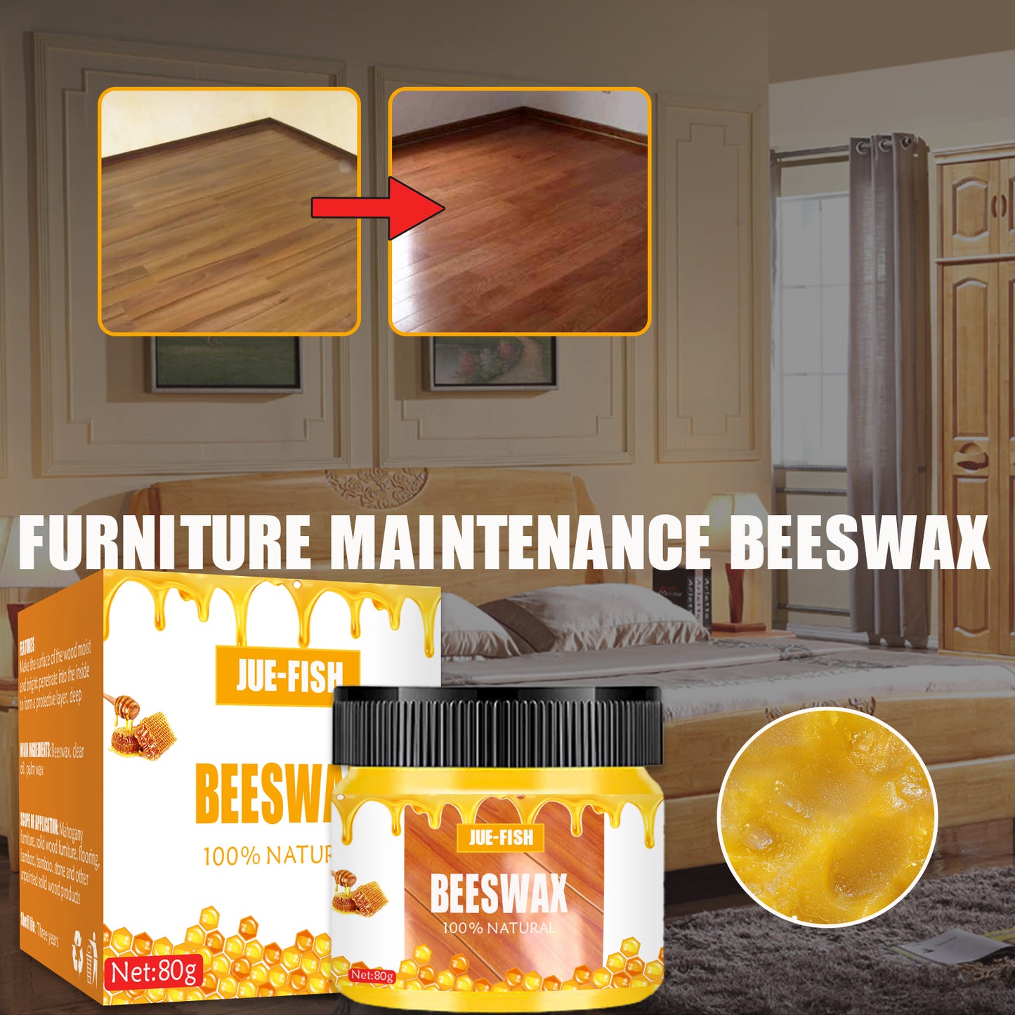 Beeswax, Wood Furniture Floor Brightening Wear Resistant Polishing Clean Scratches Refurbished Maintenance Care Wax