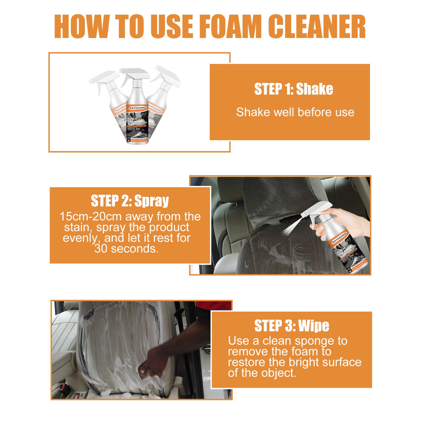 Multi-Purpose Foam Cleaner For Cars, Interior Steering Wheel Plastic Fabric Seat Stain Cleaner