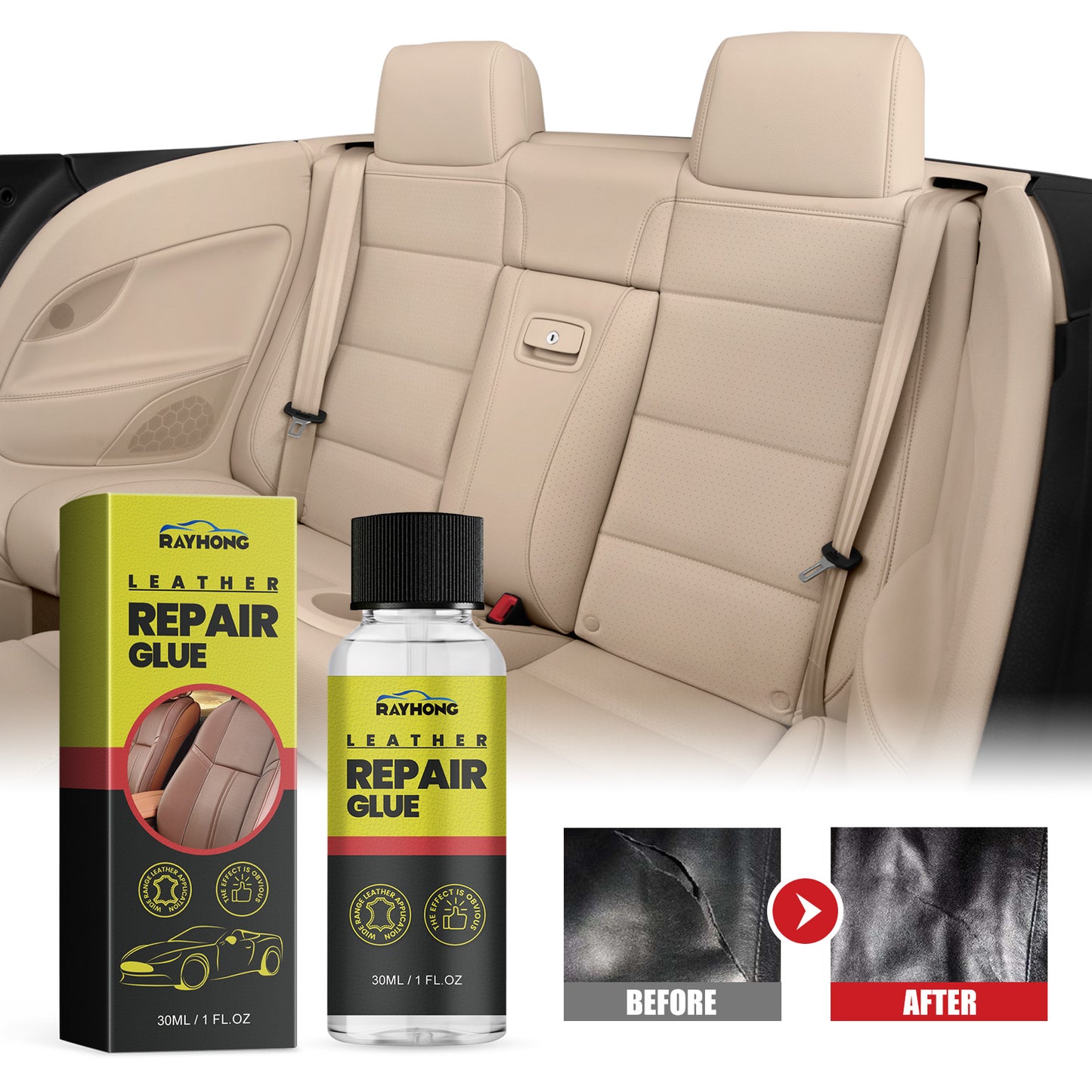 RAYHONG Leather Repair Glue, Reconditioning Leather Seat Leather Sofa Scratches And Cracks Repair Liquid