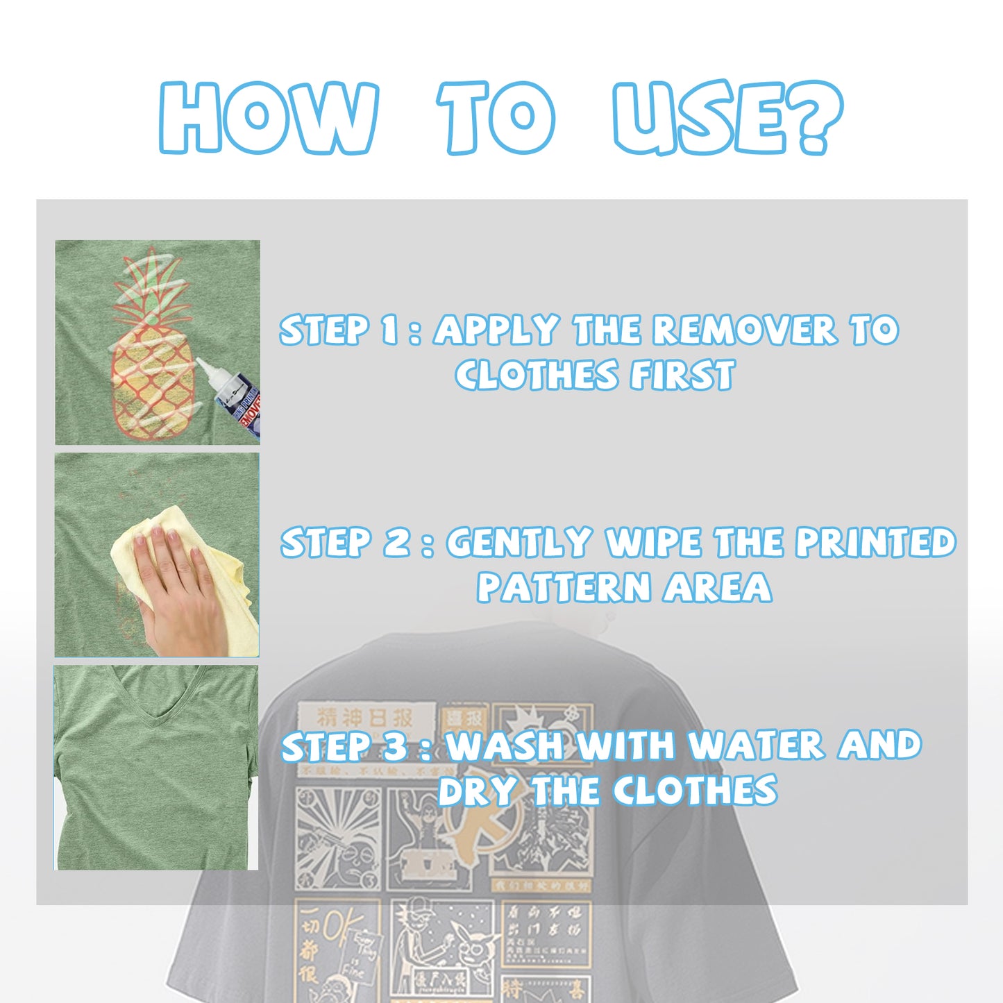 Clothing Printing Remover, Clothing Cleaning Fabric Print Pattern Pattern Letter Cleaning Remover