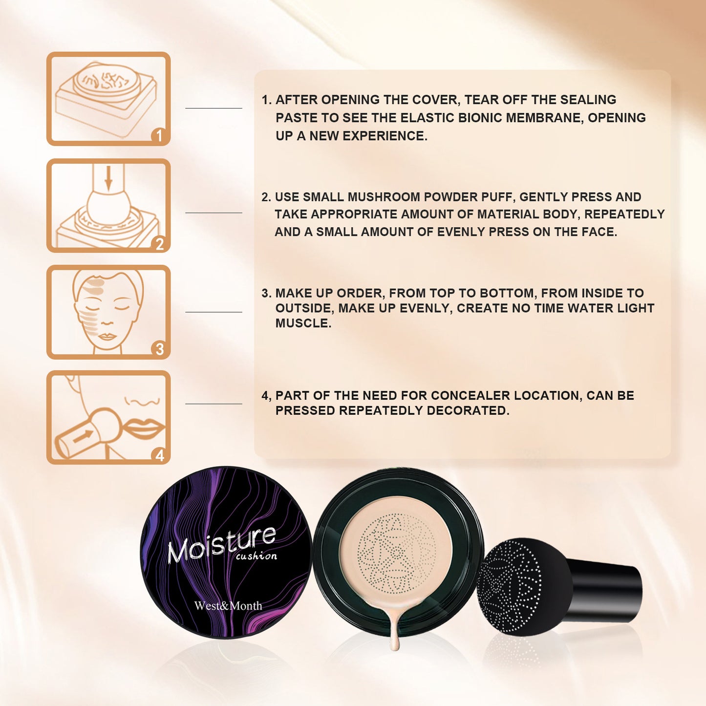Mushroom Head Air Cushion, Moisturizing Concealer Natural Contortion Isolation Long Lasting Makeup Cream