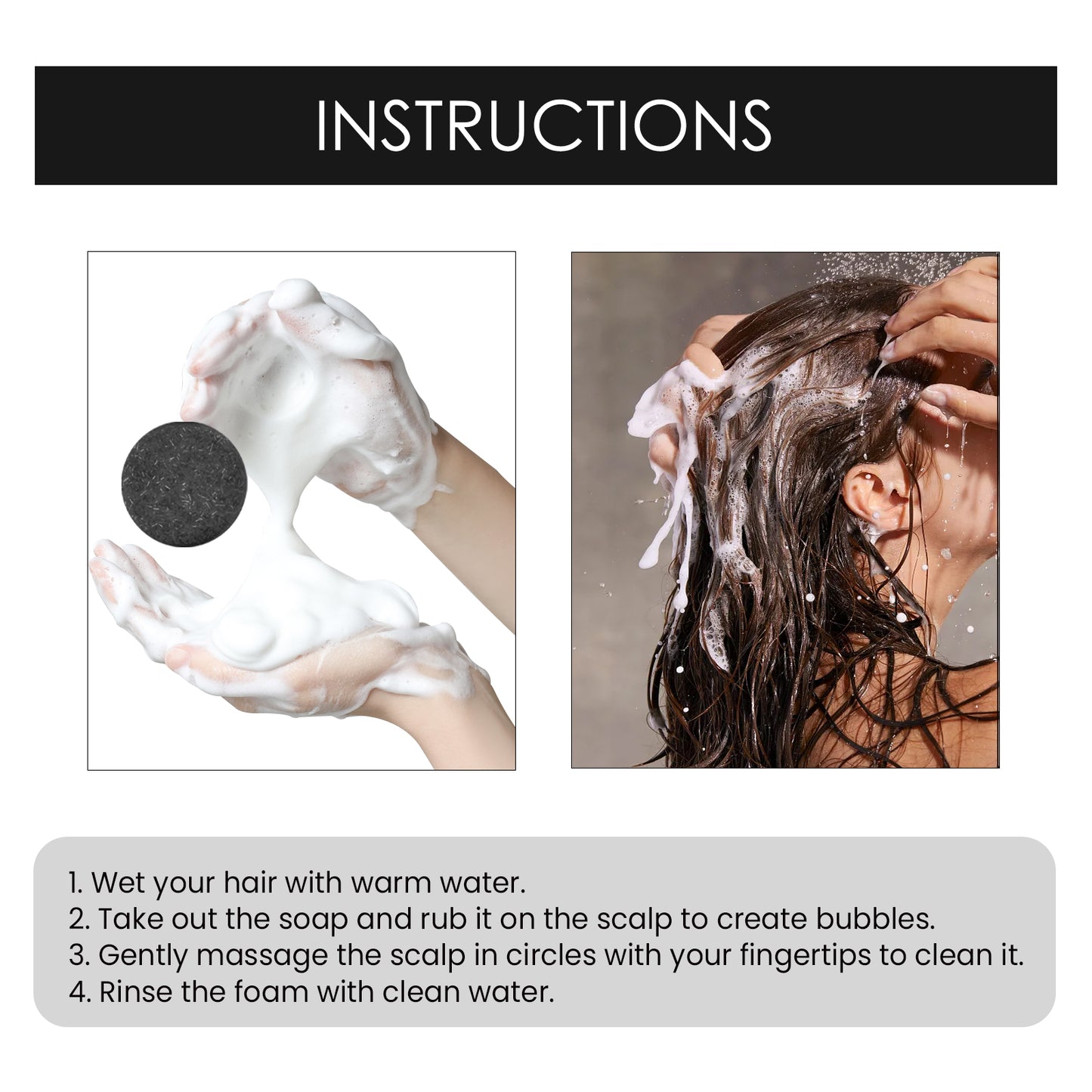 Organic Bamboo Charcoal Shampoo Bar, Deep Cleansing Scalp Strong And Strong Hair Nourishing Repair Improve Dry Shampoo Soap