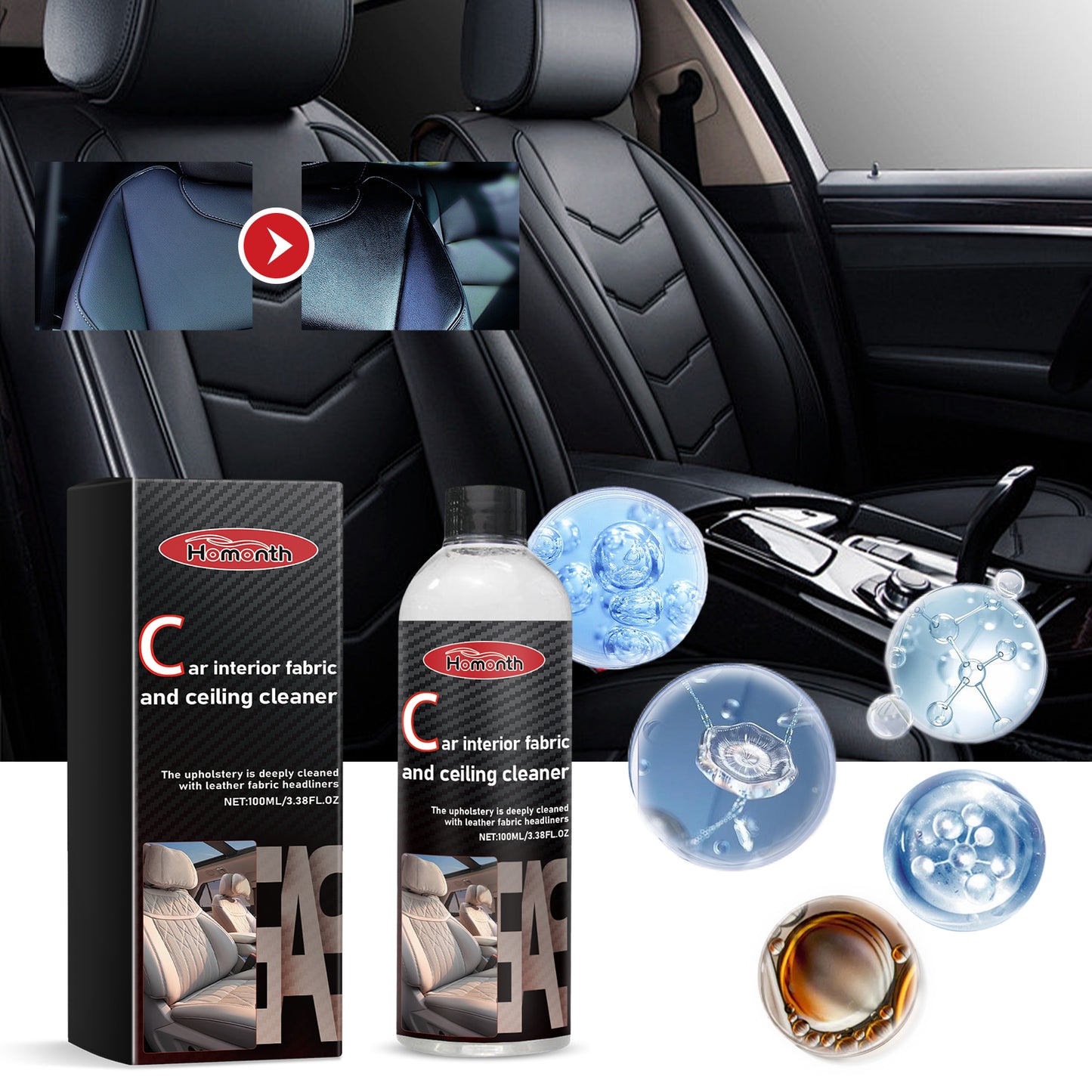 Automotive Leather Polish, Car Interior Leather Seat Leather Maintenance Refurbishment Decontamination Cleaning Agent