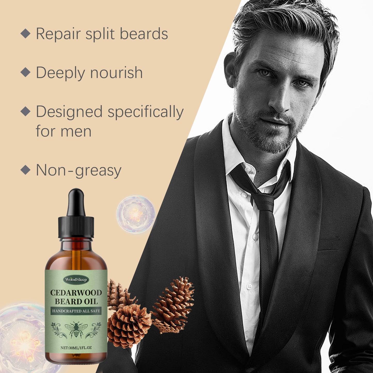 WoodSleep Men's Beard Care Essential Oil Nourishes Shine And Softens Beard Smoothness Care Essential Oil