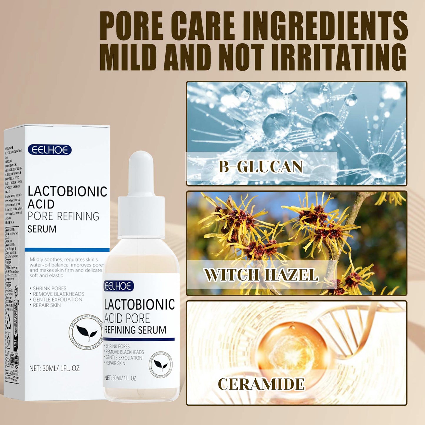 Lactosyl Acid Pore Narrowing Essence Skin Elastic Delicate Cleansing Blackhead Skin Care Essence