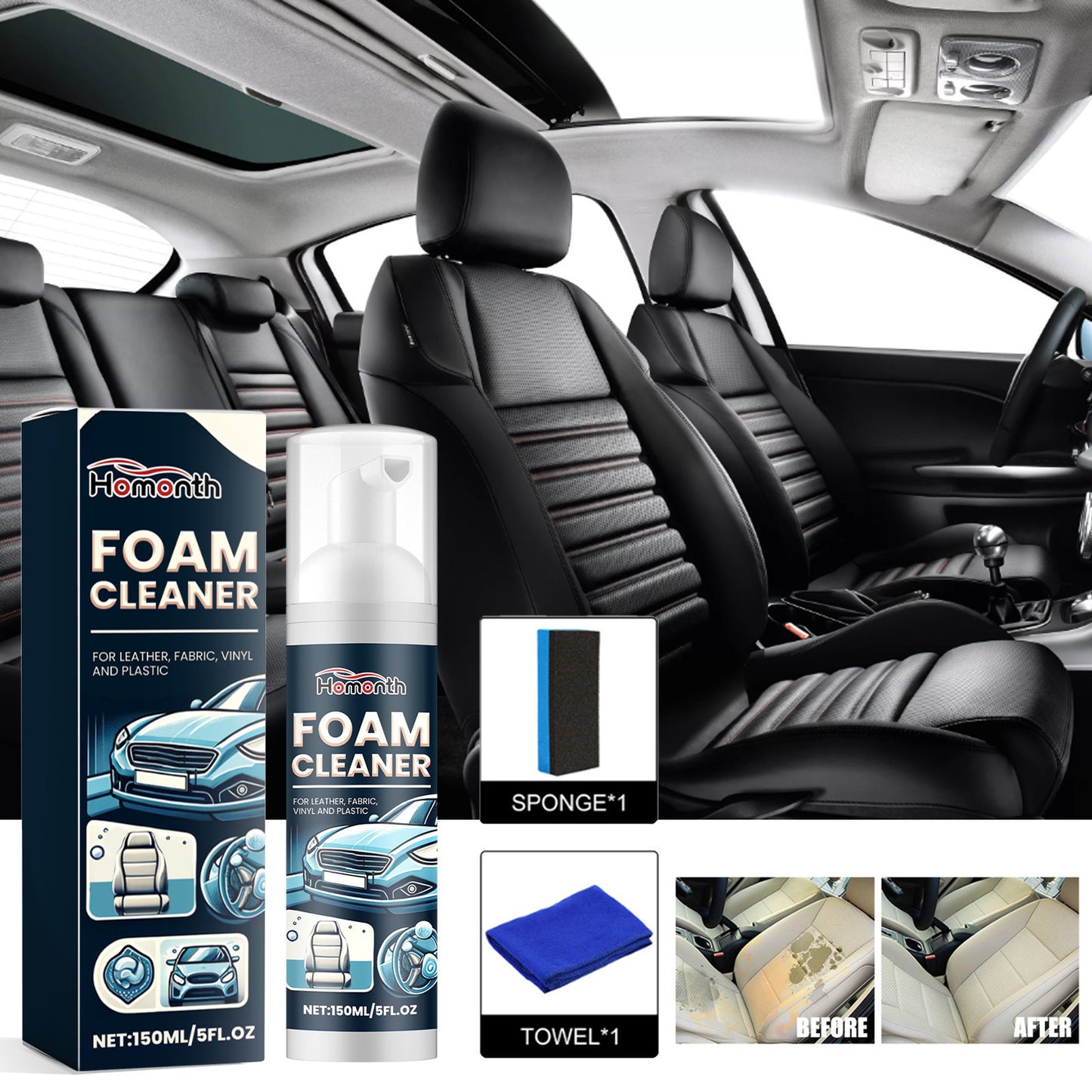 Foam Cleaner, Car Interior Seats Clean Decontamination Bright Refurbishment