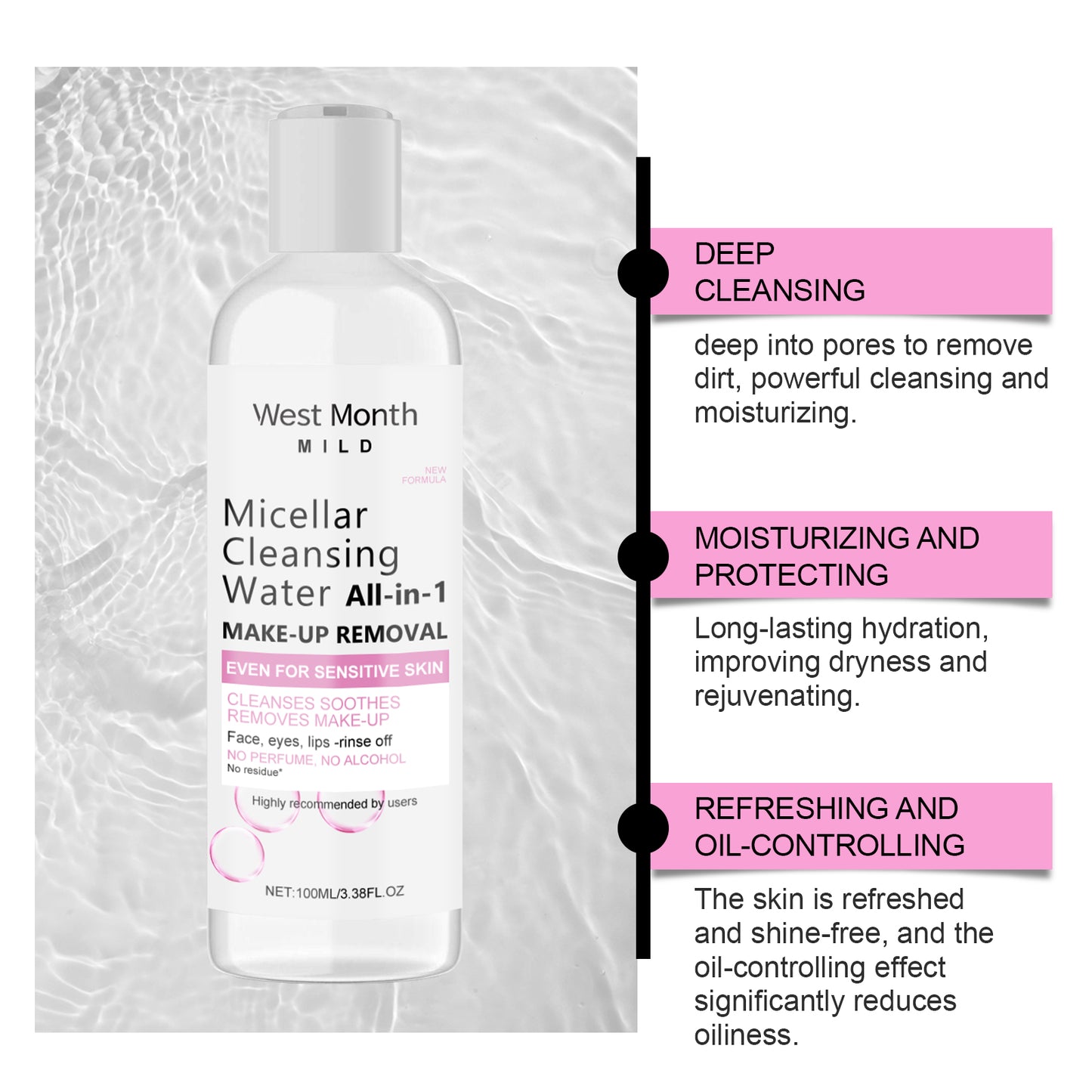 West&Month Gentle Makeup Remover, Facial Makeup Dissolves Soft Cleansing Gentle Cleansing, Clean And Non-Irritating
