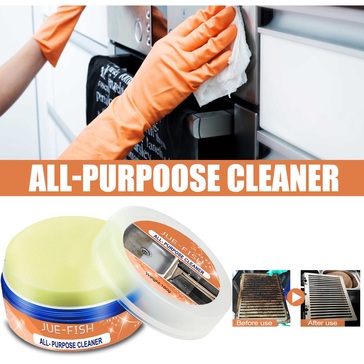 Multi-Purpose Kitchen Cleaner, Kitchen Stove Range Hood Stainless Steel Cooker Grease Cleaner