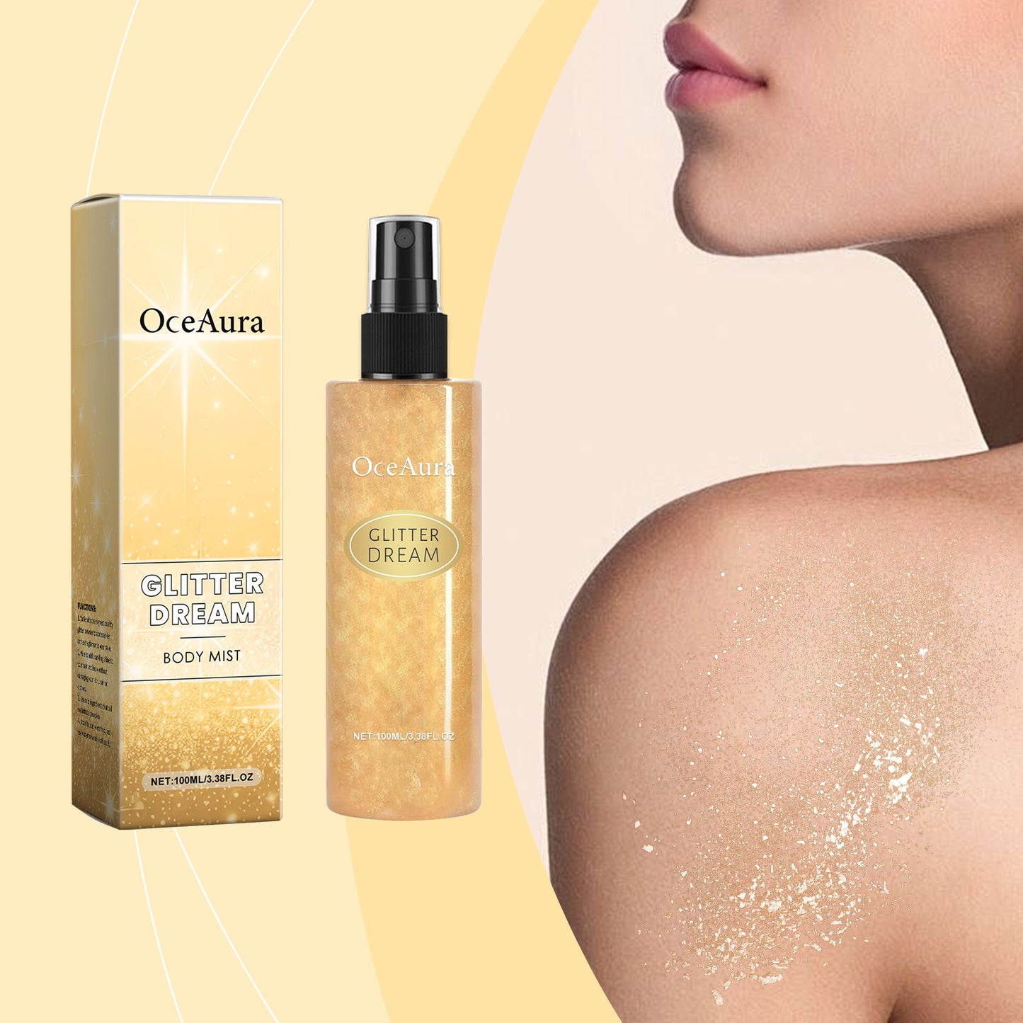 OceAura Body Glitter Spray Natural Stereoscopic Long-Lasting Shiny Hair Body Collarbone Highlighter Spray