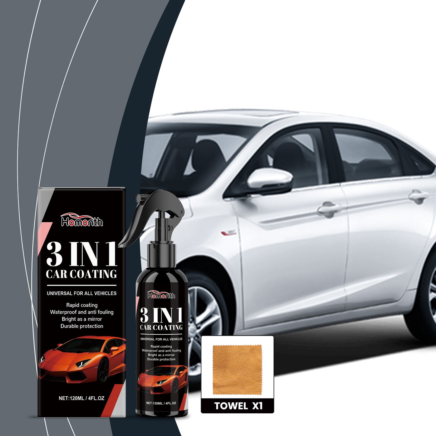 Homonth 3-In-1 Car Coating Spray, Car Coating Paint Surface Waxing, Stain Cleaning, Polishing And Maintenance Spray