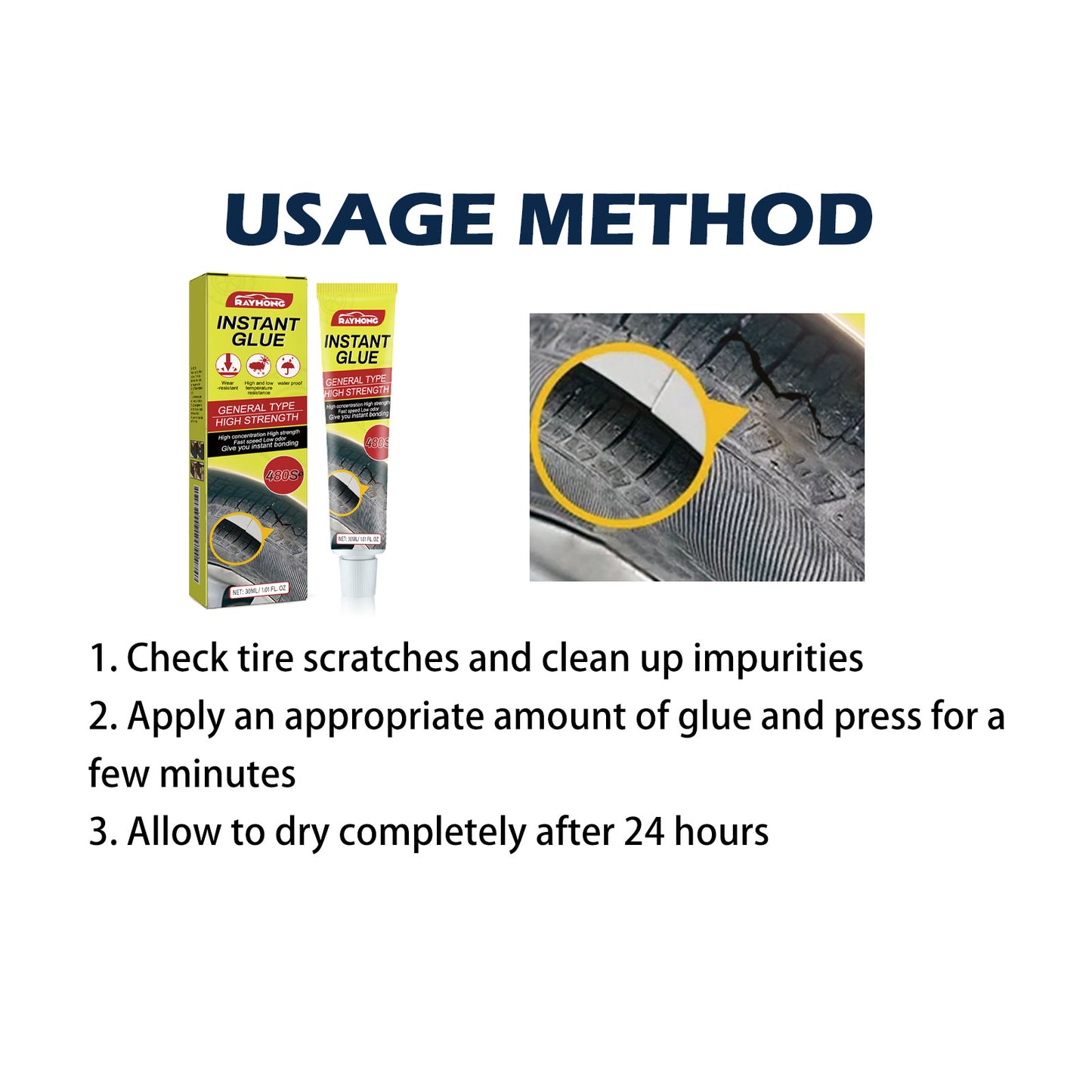 Instant Glue, Car Tire Crack Repair Glue Tire Maintenance Repair Glue Sealing Adhesive