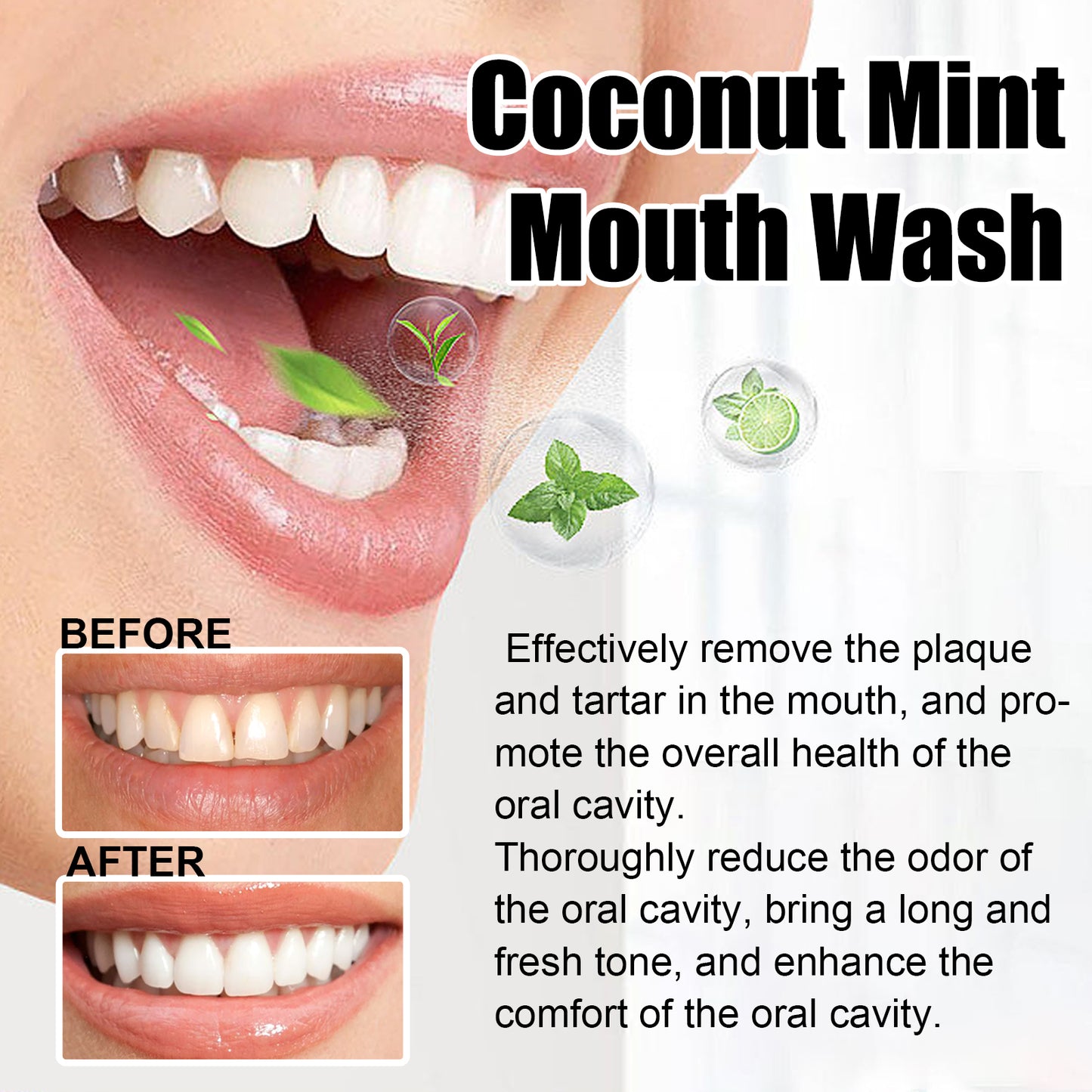Coconut Mint Mouth Wash, Fresh Breath Clean Tongue Coating Whitening Teeth Oral Care Mouthwash