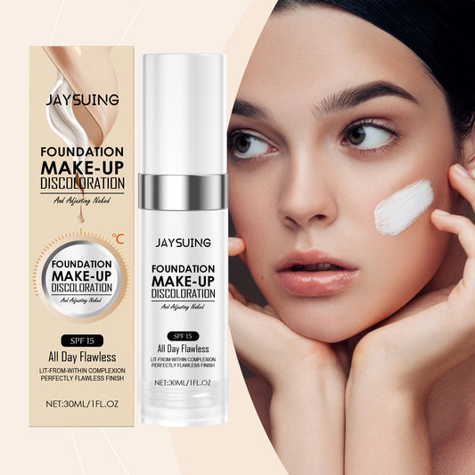 Jaysuing Warm Change Liquid Foundation, Moisturizing Natural Concealer Long Lasting Moisture Without Dehydrating Makeup Bright Warm Change Liquid Foundation