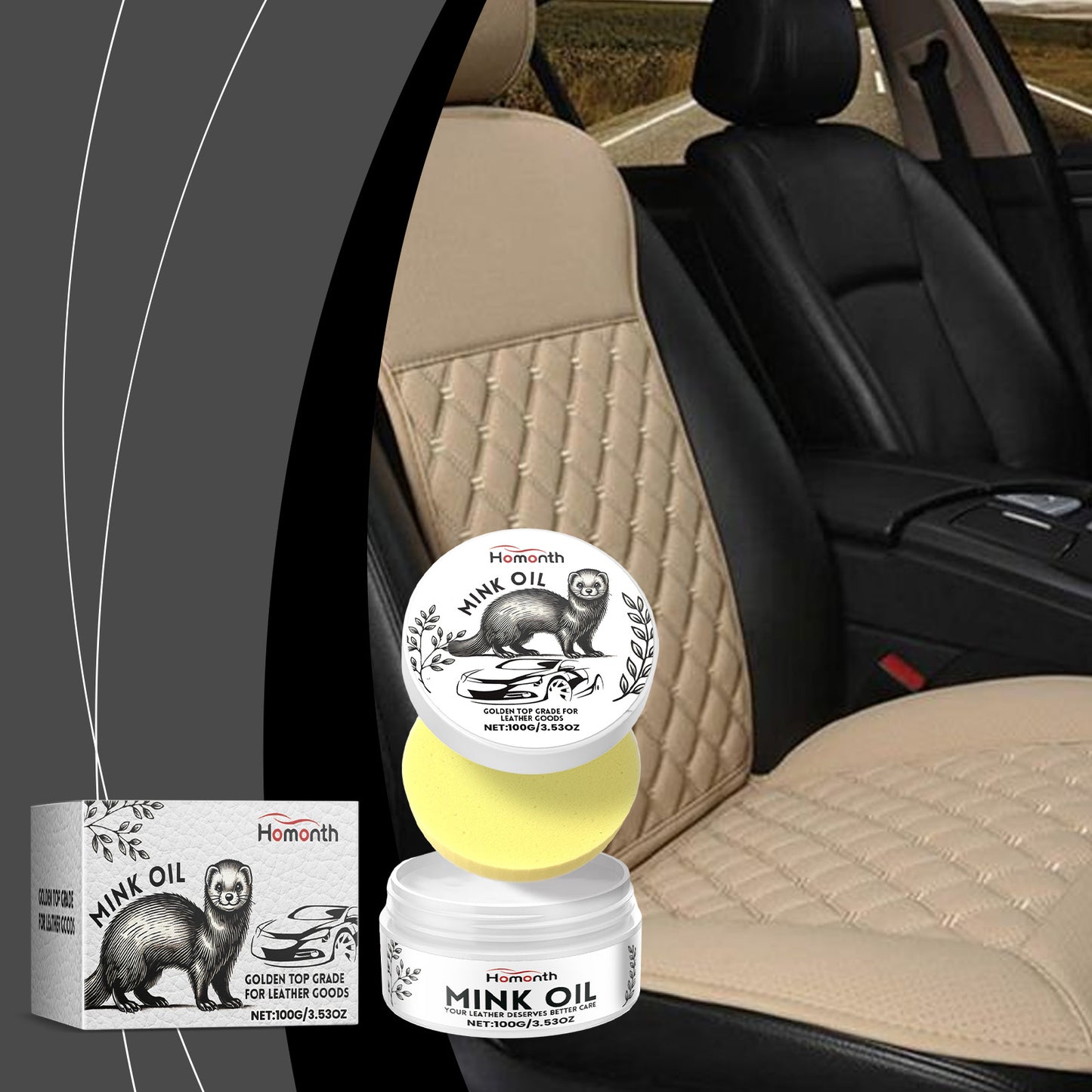 Homonth Automotive Leather Care Cleaning Cream, Automotive Interior Seat Decontamination Bright Maintenance Care Cream