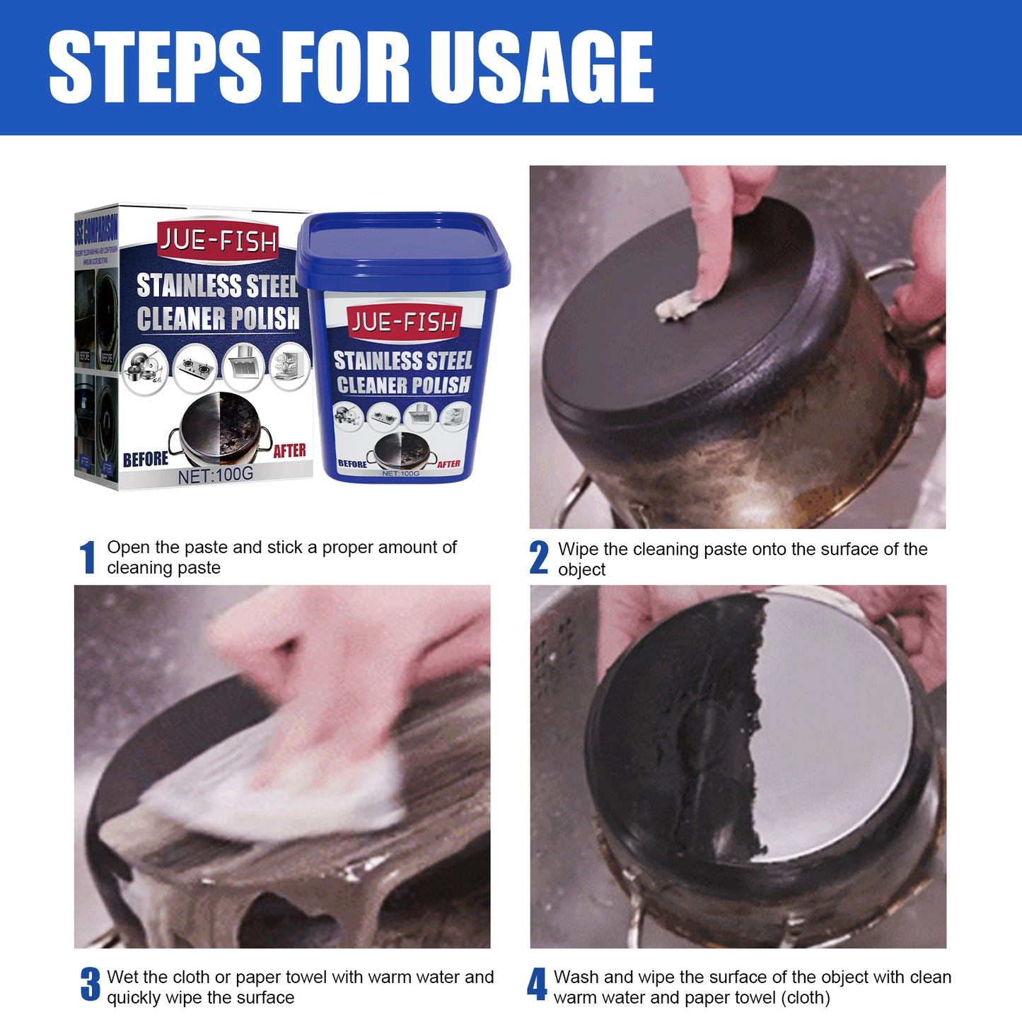 Stainless Steel Cleaning Cream, Kitchen Decontaminant Pot Rust, Pot Bottom, Stove Top Black Scale Cleaning Cream