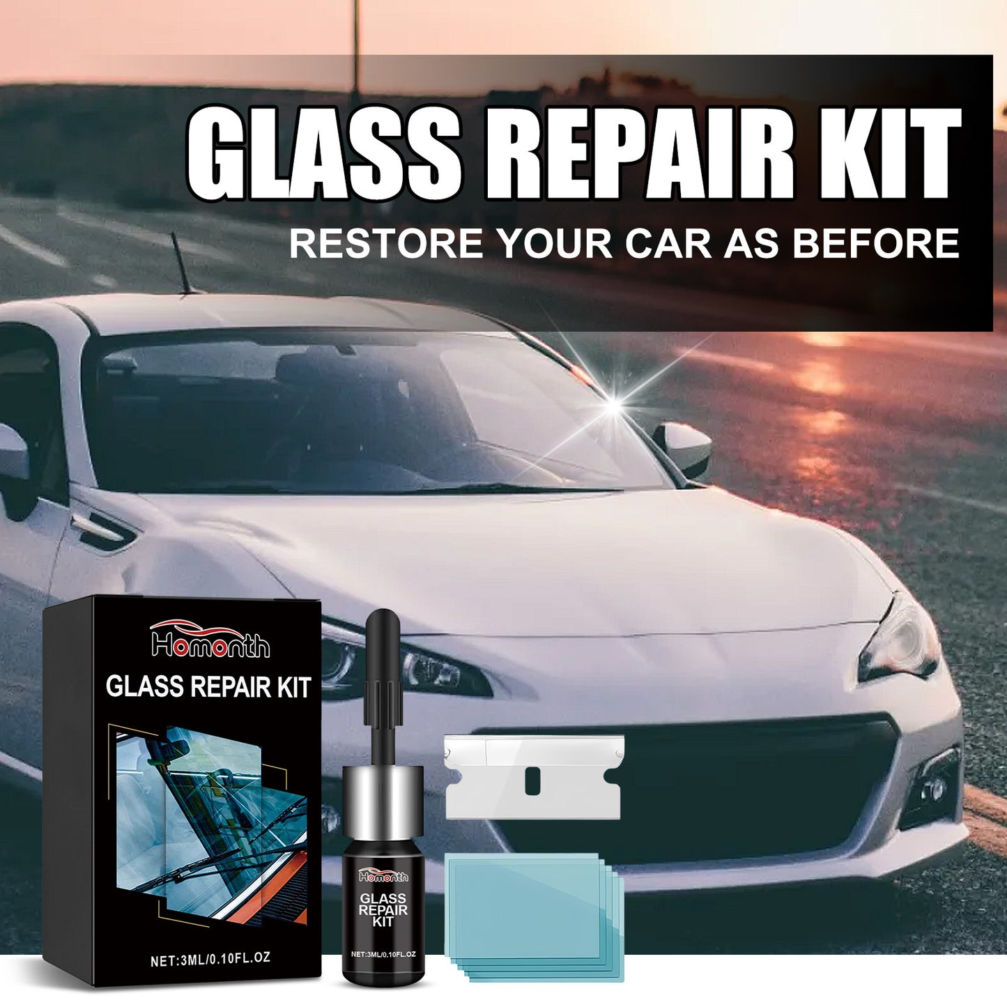 Glass Repair Kit, Auto Glass Cracks And Scratches Multi-Functional Adhesive Repair Solution