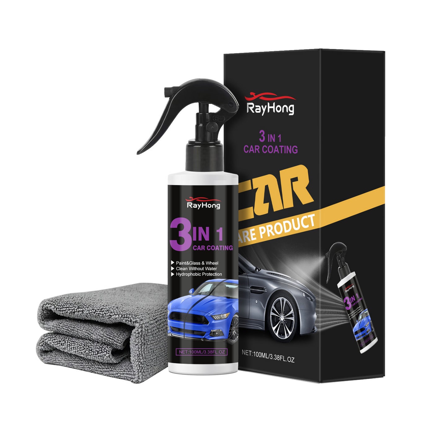 Rayhong 3-In-1 Automotive Paint Spray, For Brightening, Dust-Proofing, Stain-Proofing, Maintenance And Polishing Of Car Surfaces