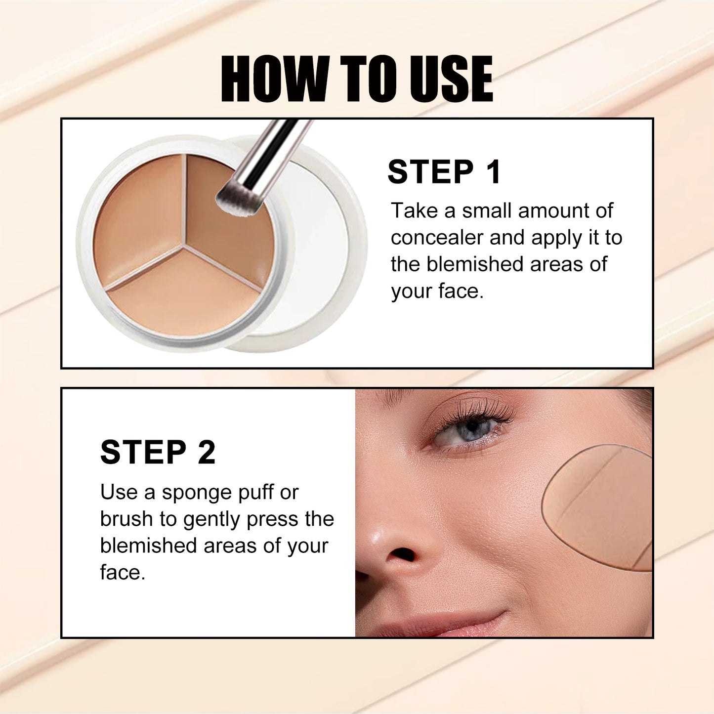 Three-Color Concealer, Hide Facial Blemishes Tear Gashes Dark Circles Under Eyes Spots To Create A Clear Natural Look