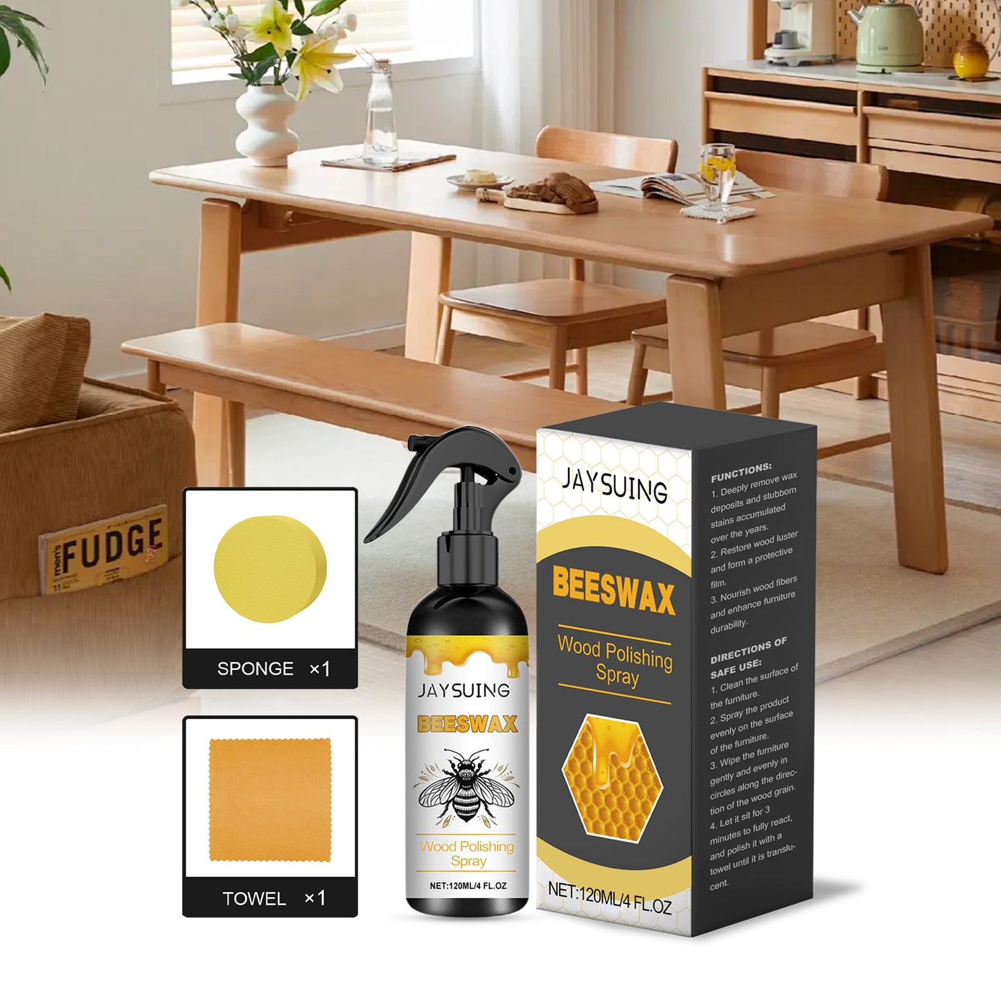 Jaysuing Furniture Beeswax Polishing Spray, Wood Polishing Scratches Refurbished Polishing Furniture Care Spray