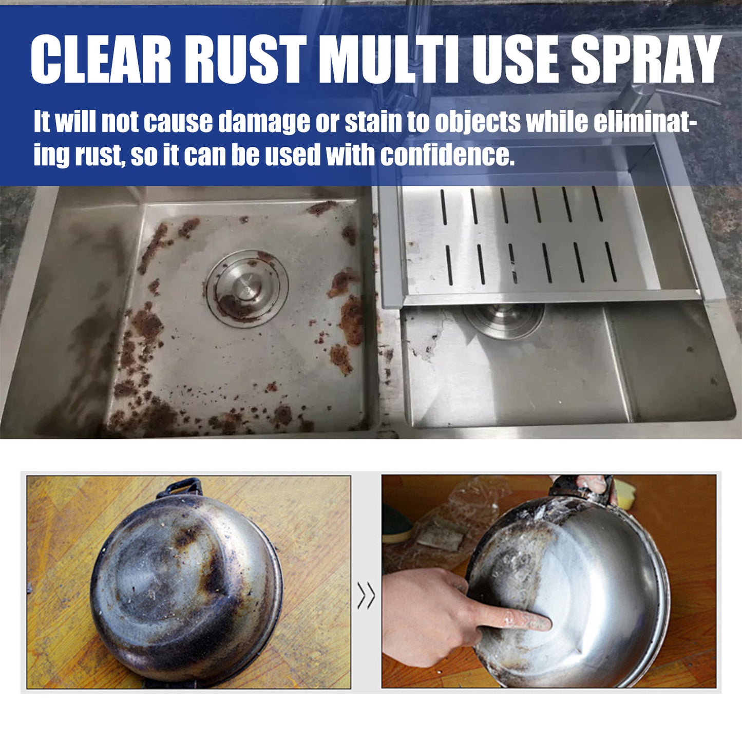 Clear Rust Multi Use Spray, Car Tire Cleaning Decontamination Refurbished Anti-Oxidation Maintenance Cleaner