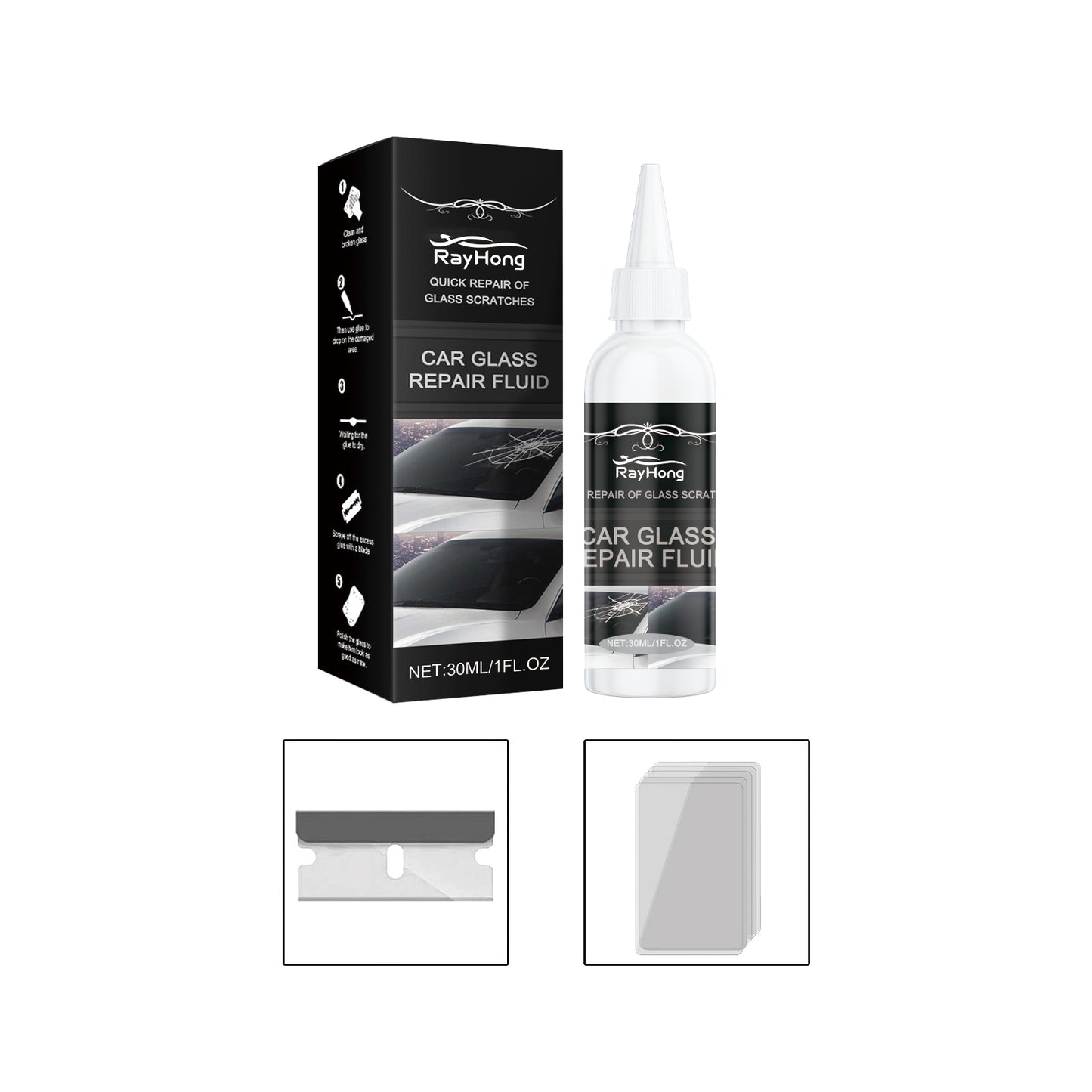 Rayhong Auto Glass Repair Adhesive (30ml) Glass Nano Repair Liquid Rapid Repair Adhesive For Cracked Glass