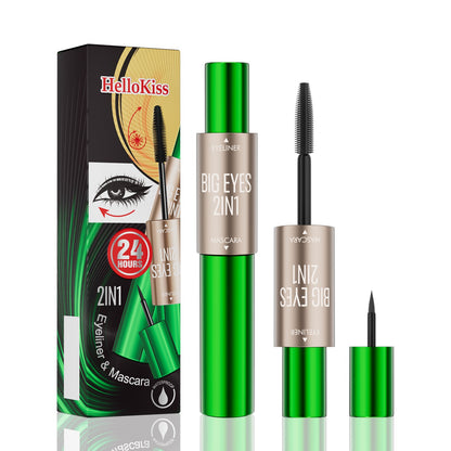 2-in-1 long and thick double-ended mascara, natural and smooth, no smudge cross-border makeup eyeliner