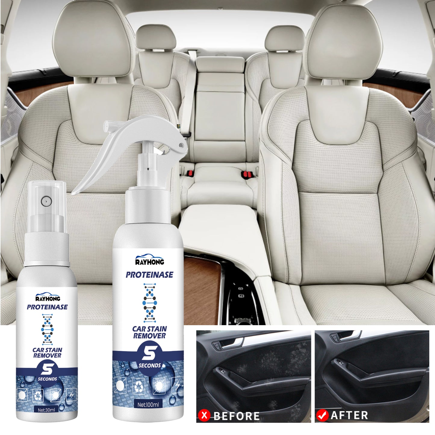 Car Stain Remover, Interior Seat Instrument Panel Cleaning Quick Decontamination Maintenance Refurbishment