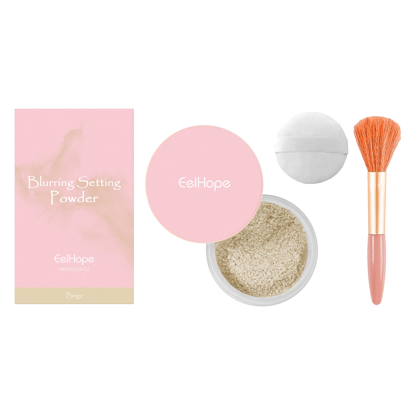 Setting powder with brush， Natural Makeup Light, Delicate Breathable Fit Dry And Wet Dual Use Powder Lasting Makeup