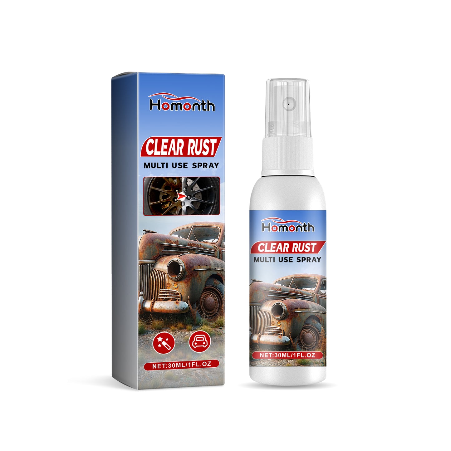 Clear Rust Multi Use Spray, Car Tire Cleaning Decontamination Refurbished Anti-Oxidation Maintenance Cleaner