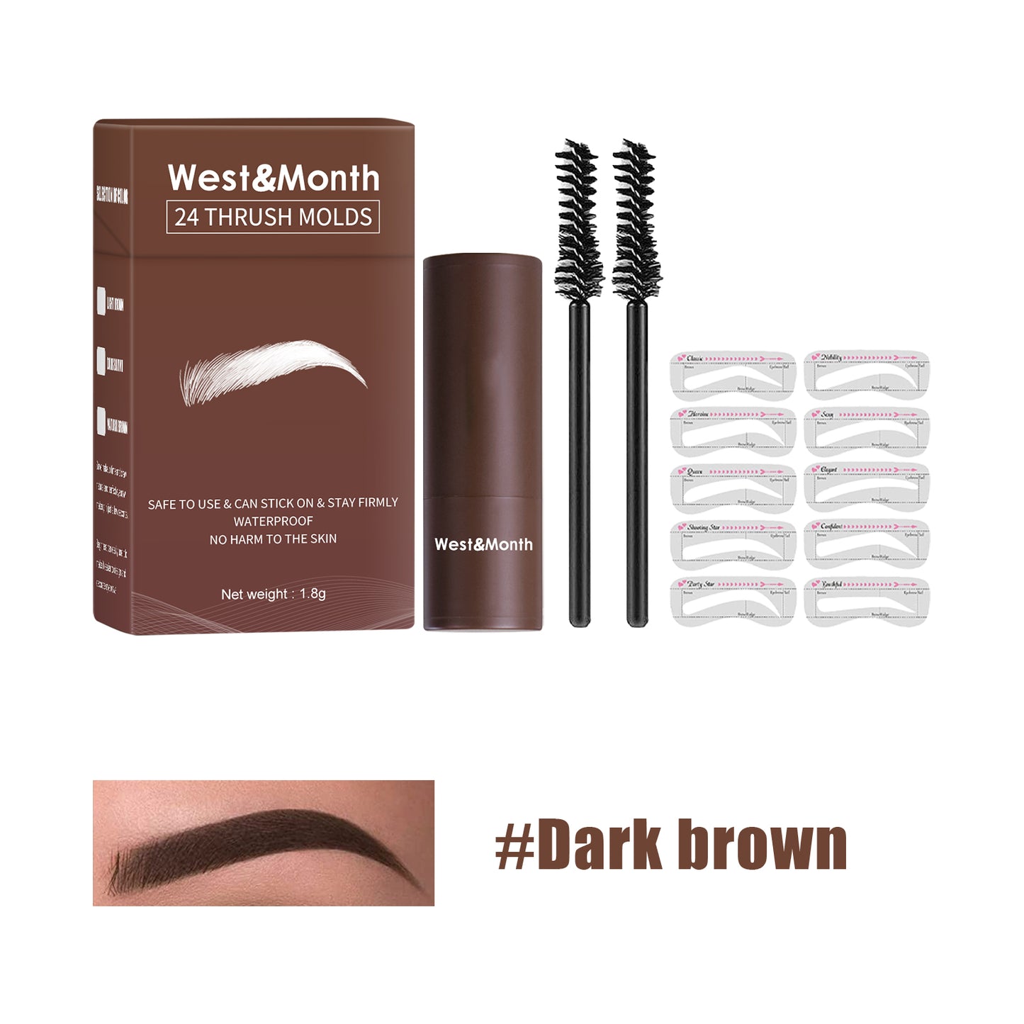 West&month 24 Thrush Molds, Lazy Brow Print Eyebrow Powder Set Durable Waterproof, Sweat Resistant, Makeup Free And Smudge